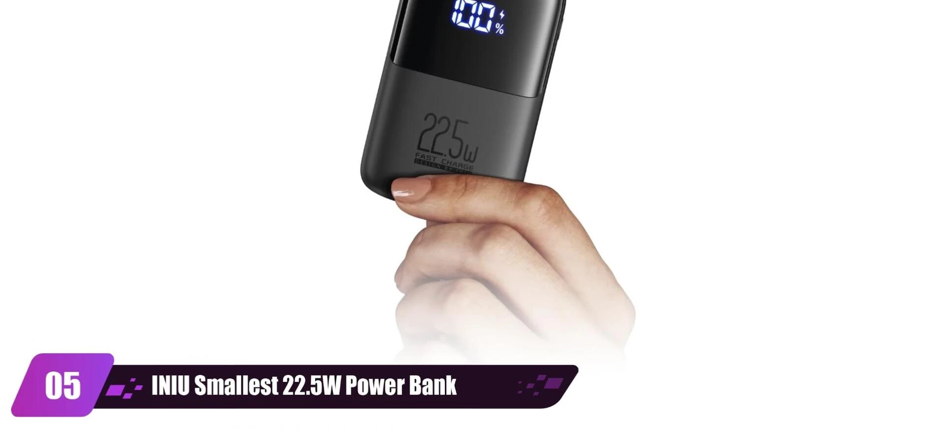 The INIU 10000mAh mini power bank compared to a deck of cards.