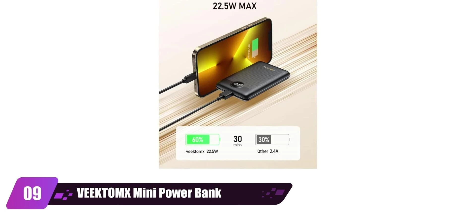 The Vinsic mini power bank ports showing its versatility.