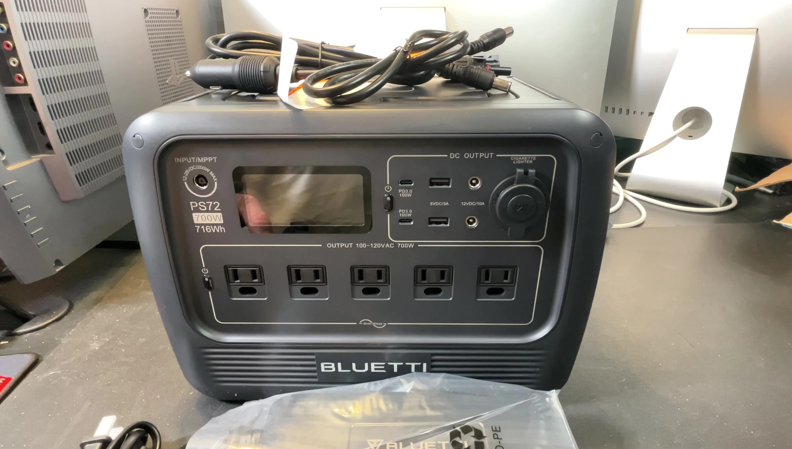 Front panel of the Bluetti PS72, showcasing ports