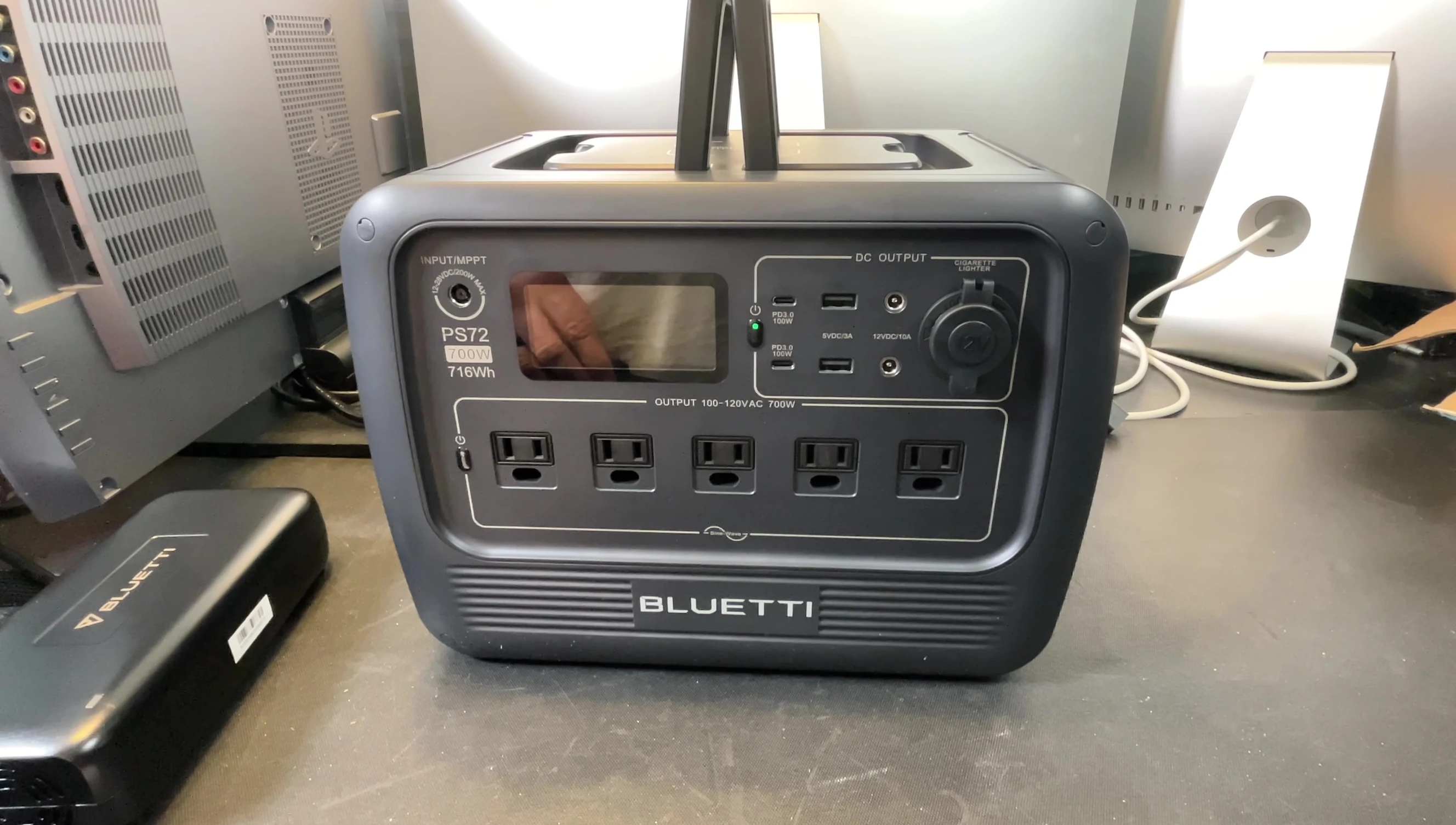 AC adapter plugged into the Bluetti PS72
