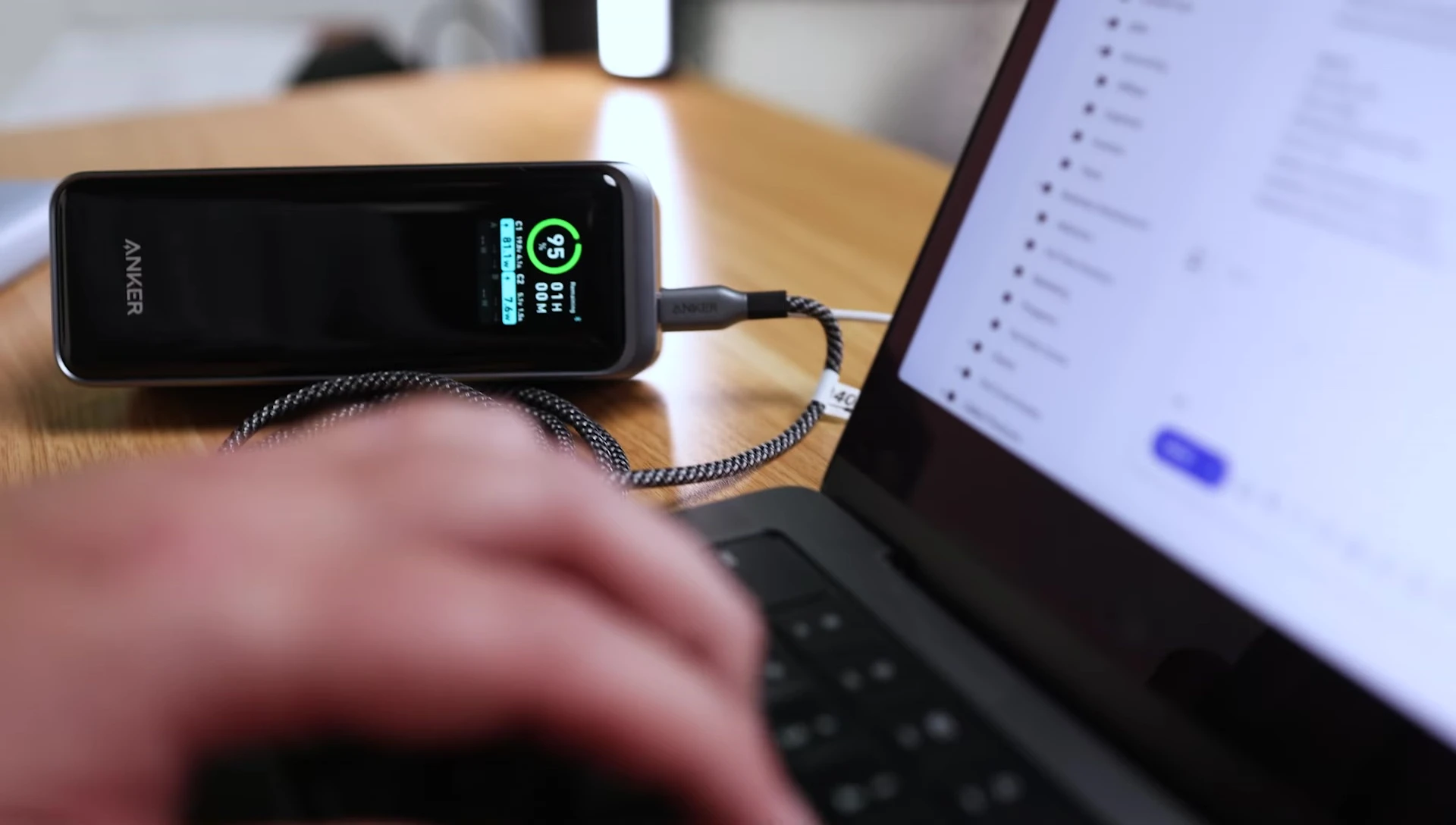 Screenshot of the Anker Prime charger's intelligent display showing real-time charging data.