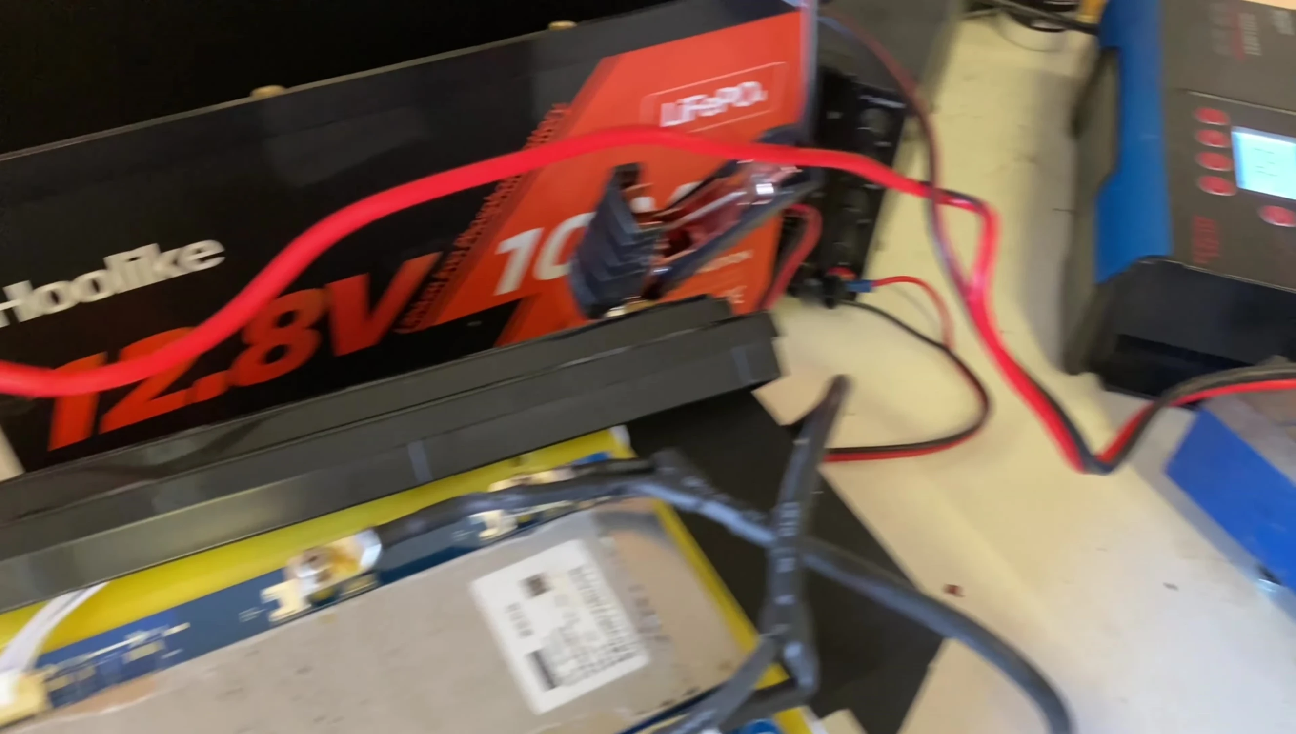 Setting up the high-discharge current test.
