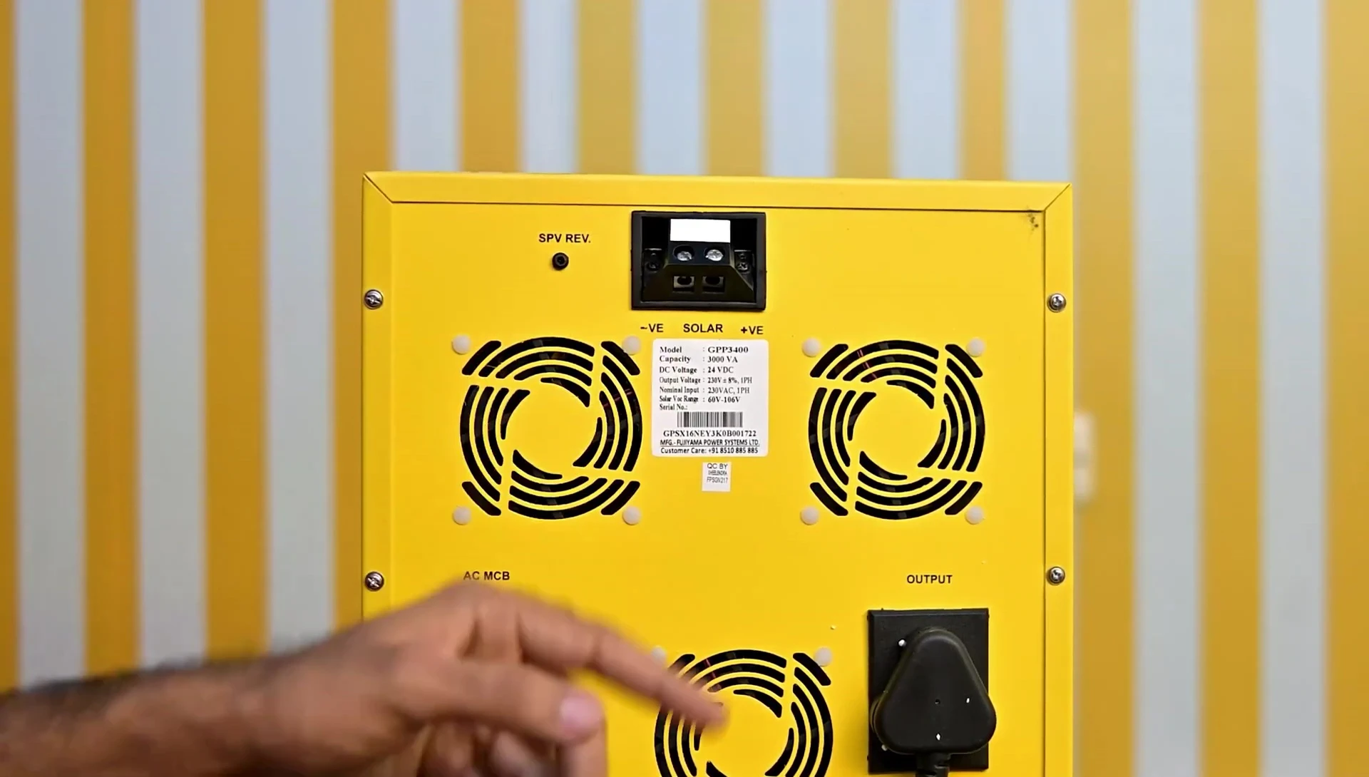 Rear panel showing terminal block and specifications