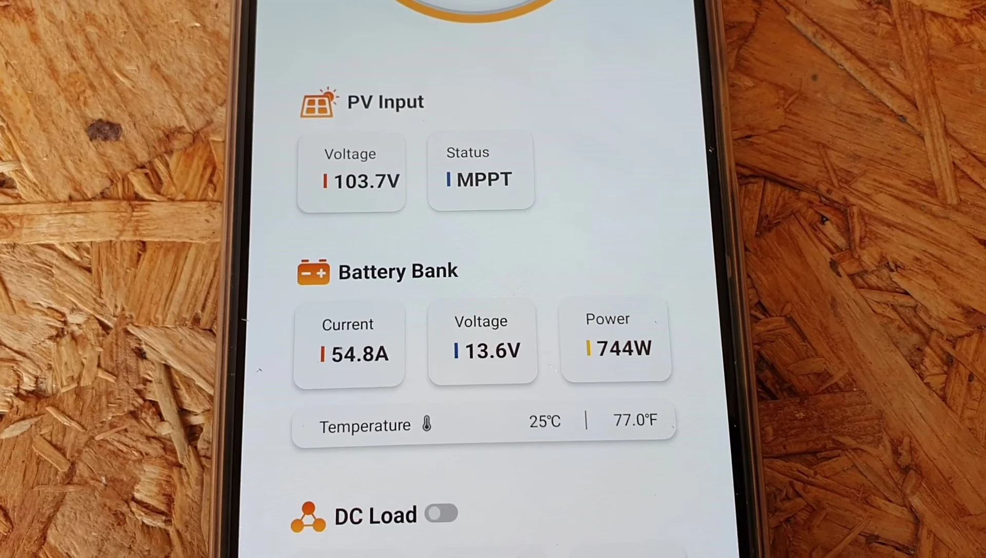 Screenshot showing high amperage reading