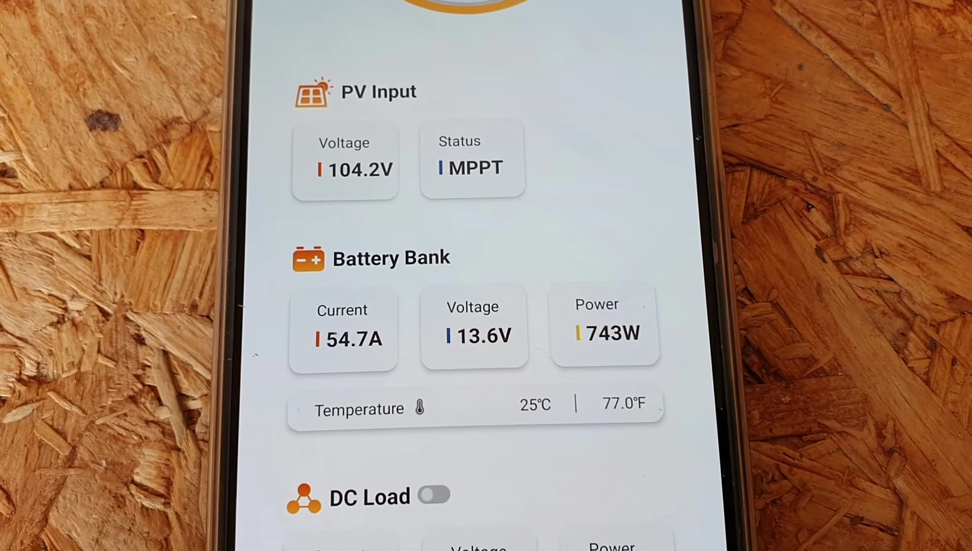 Screenshot of the amperage reading during the test