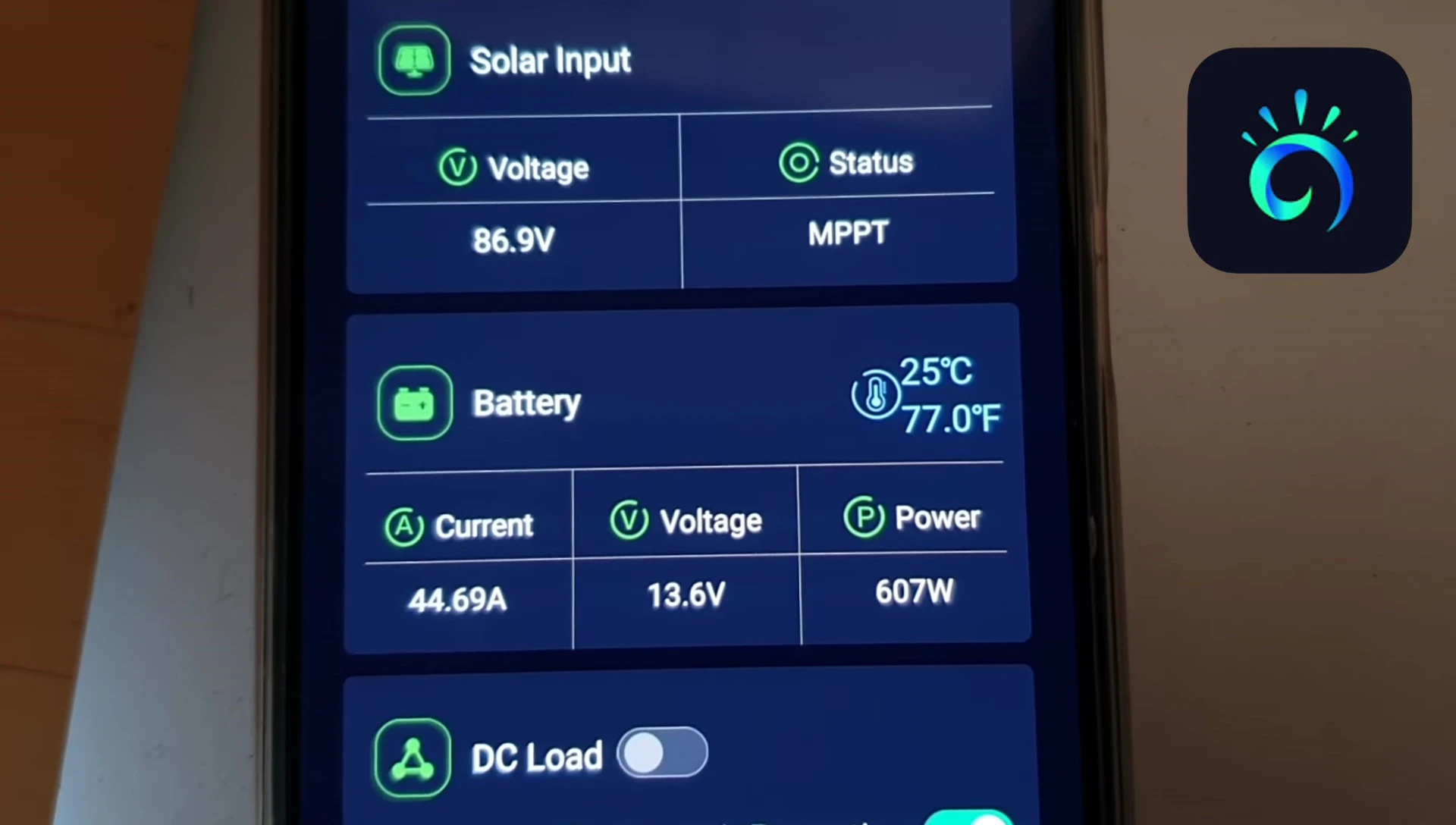 Screenshot showing power output after water cooling