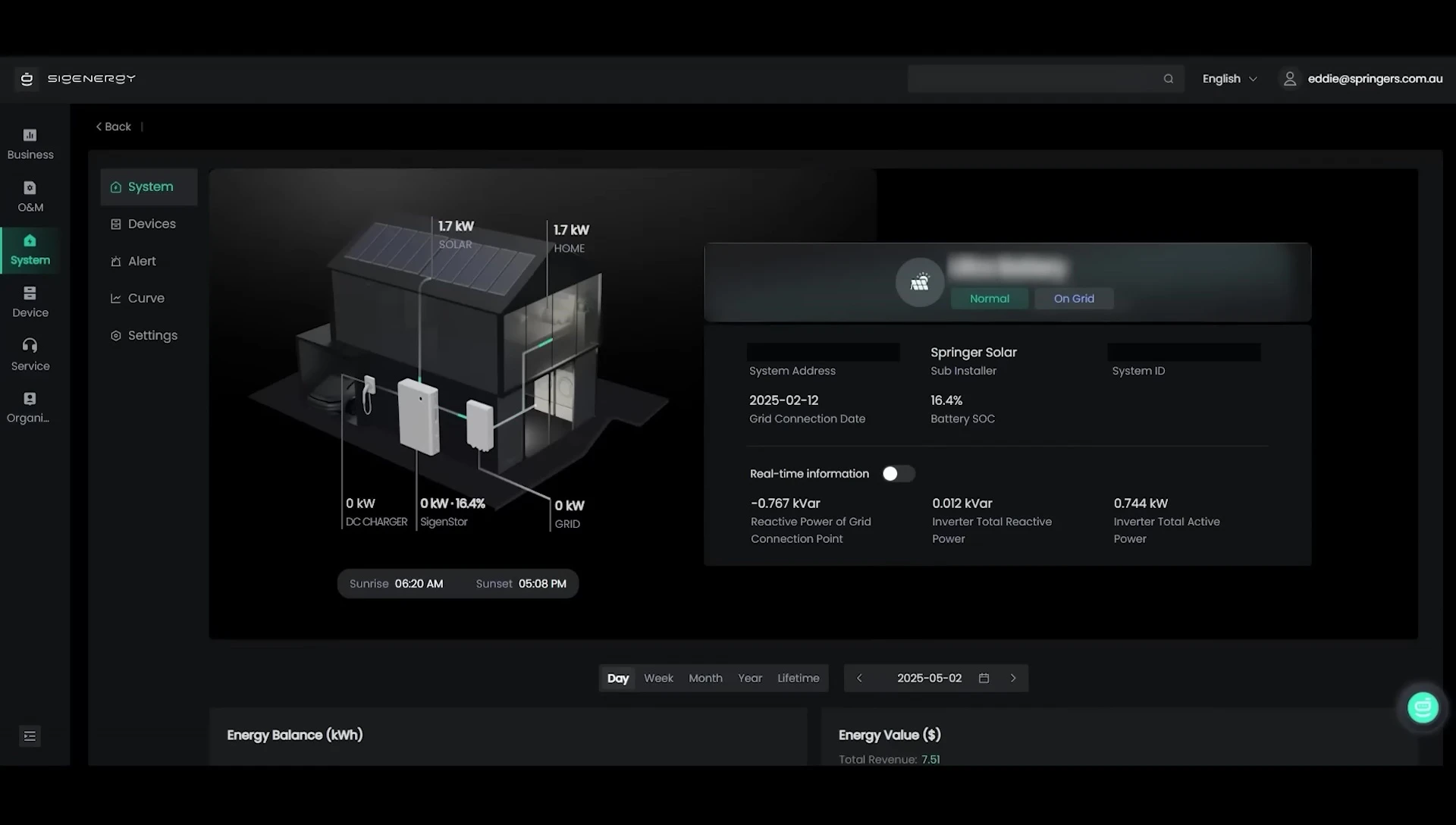 Desktop interface showing system overview