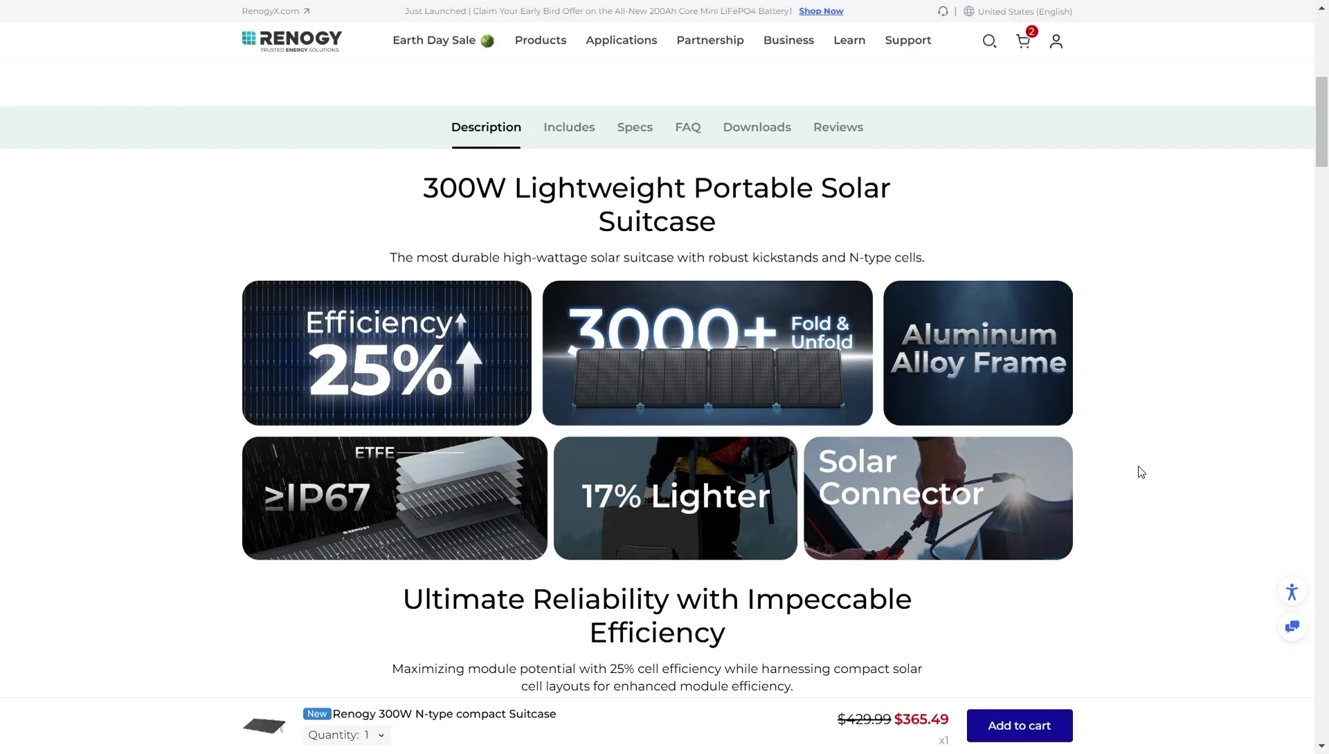The built-in kickstand of the Renogy solar suitcase in action.