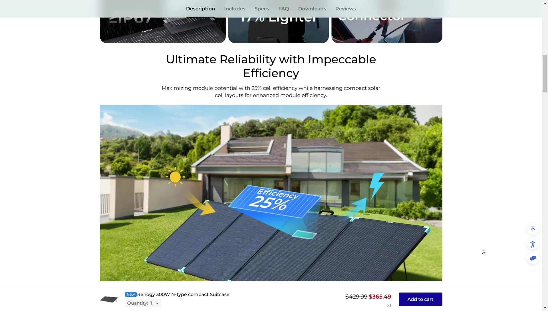 Diagram illustrating the efficiency of the Renogy solar panel cells.