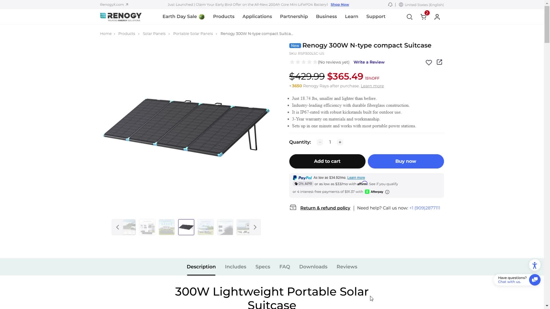 Close-up shot of the Renogy solar suitcase showing its compact design.