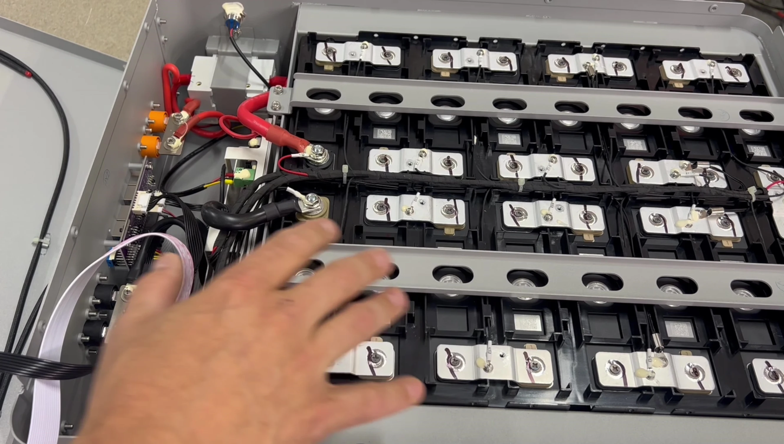 Close-up of the internal wiring