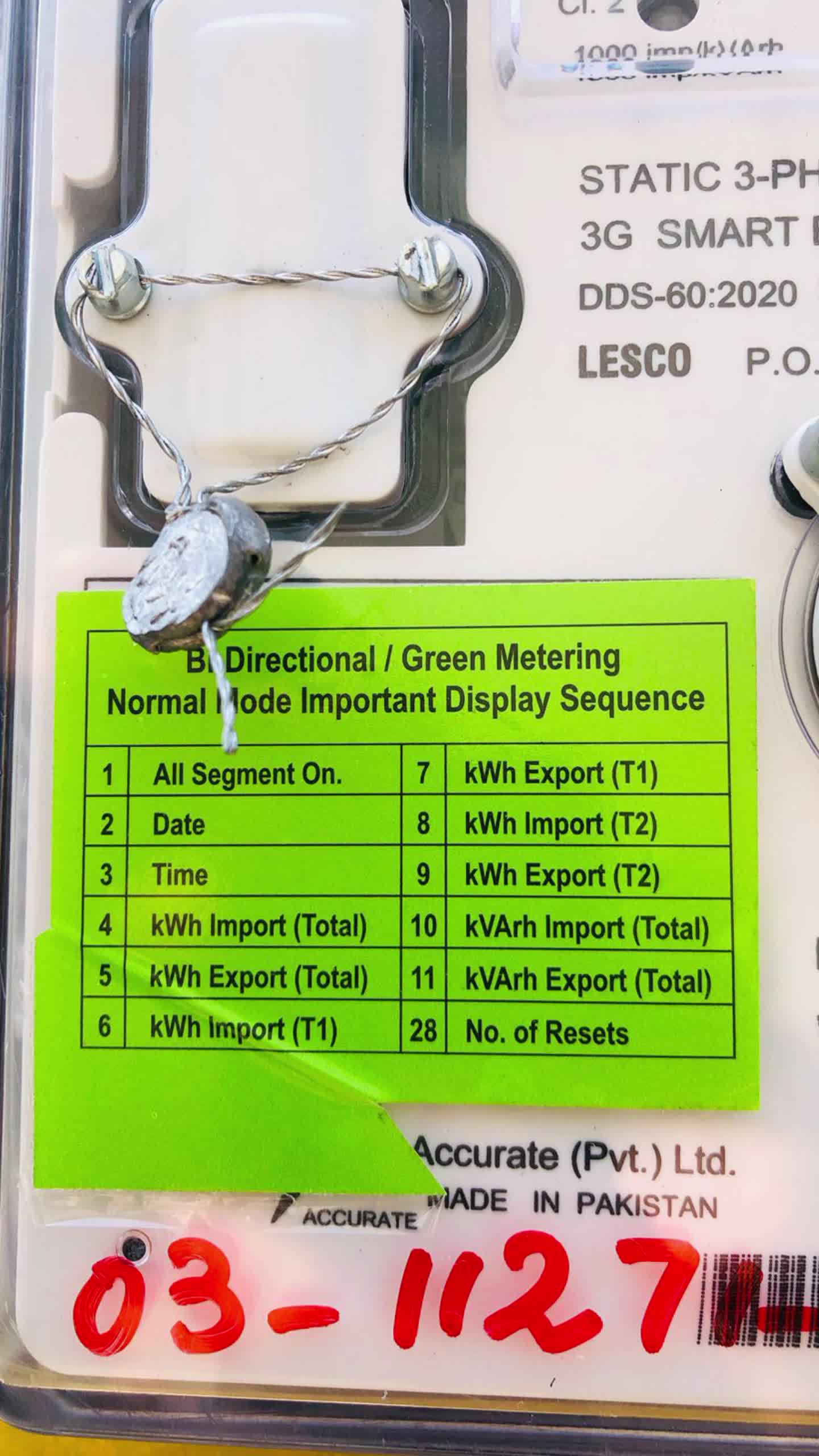 Close-up of the AMI meter chart