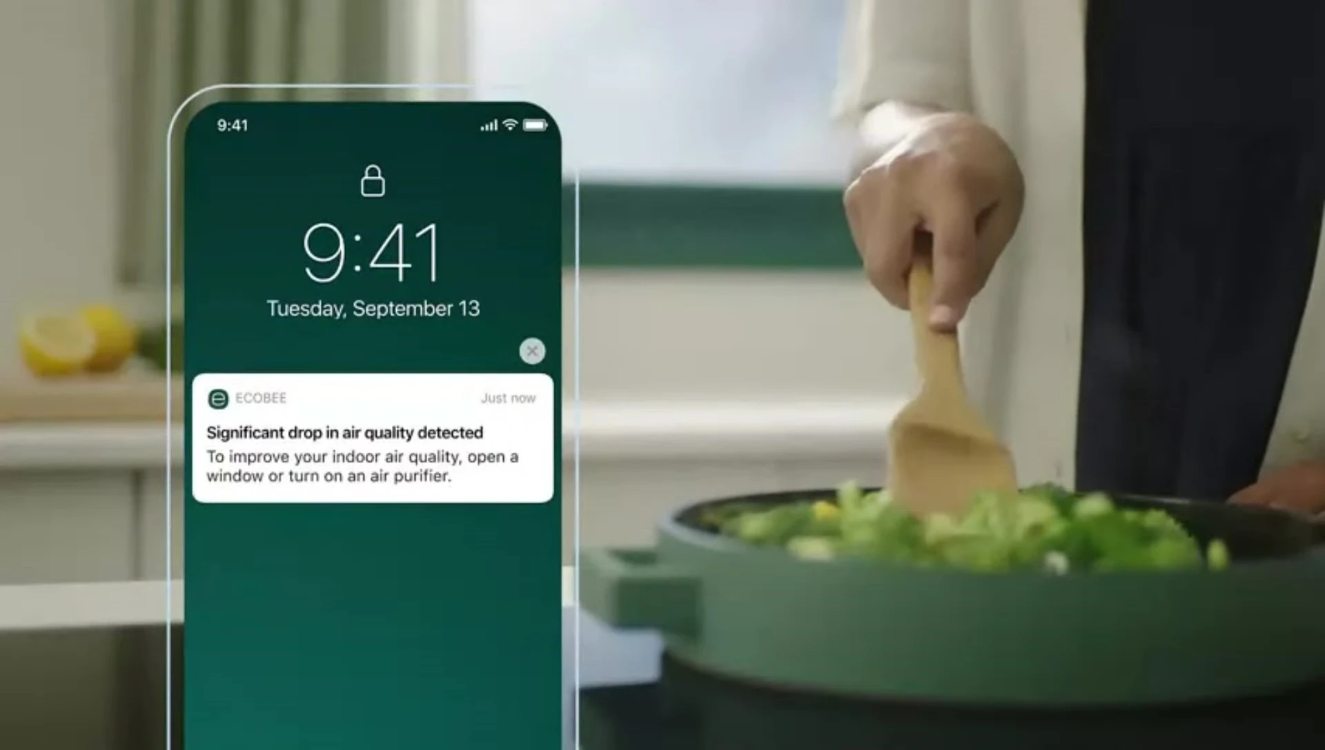 Close-up showcasing the air quality monitor feature