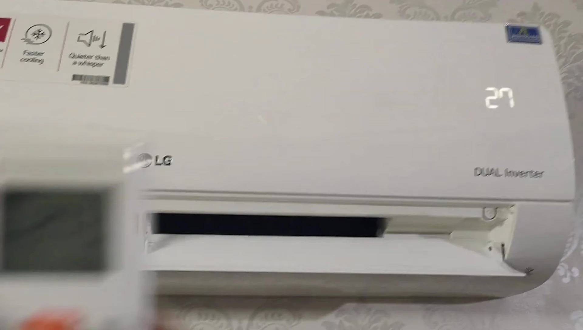 Close-up of an AC's warranty information.