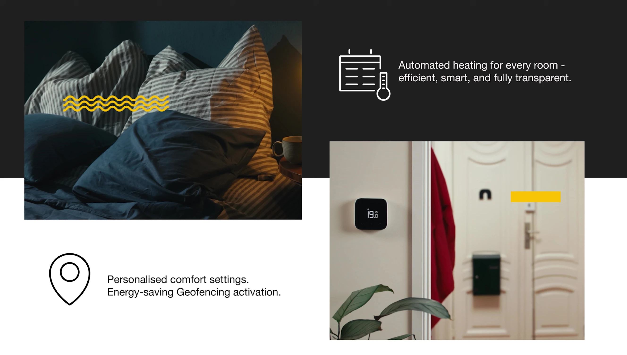 Screenshot illustrating personalized comfort settings and geofencing