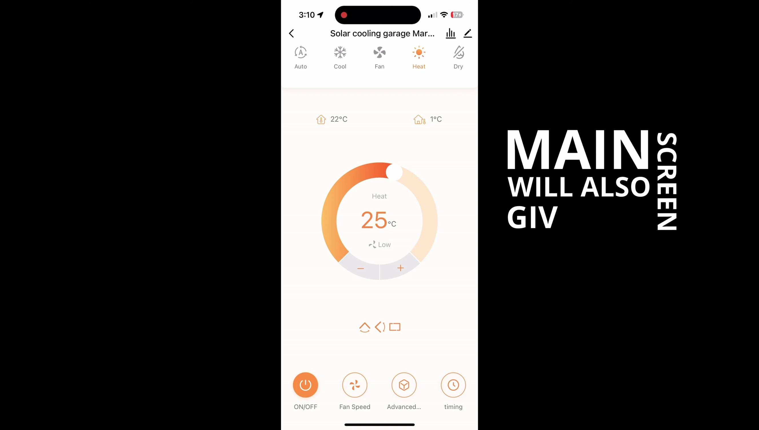App showing different modes
