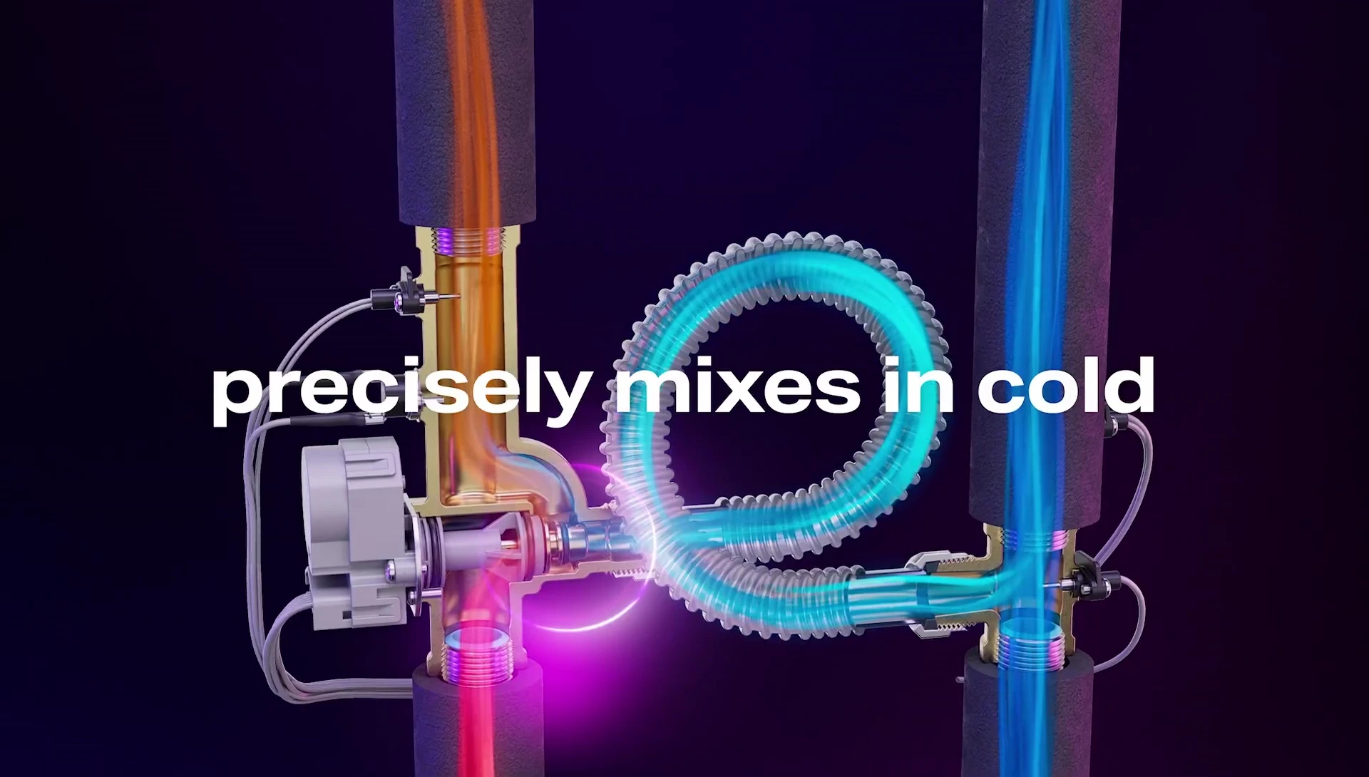 Image depicting the internal workings of the valve system that mixes hot and cold water for flexible capacity.