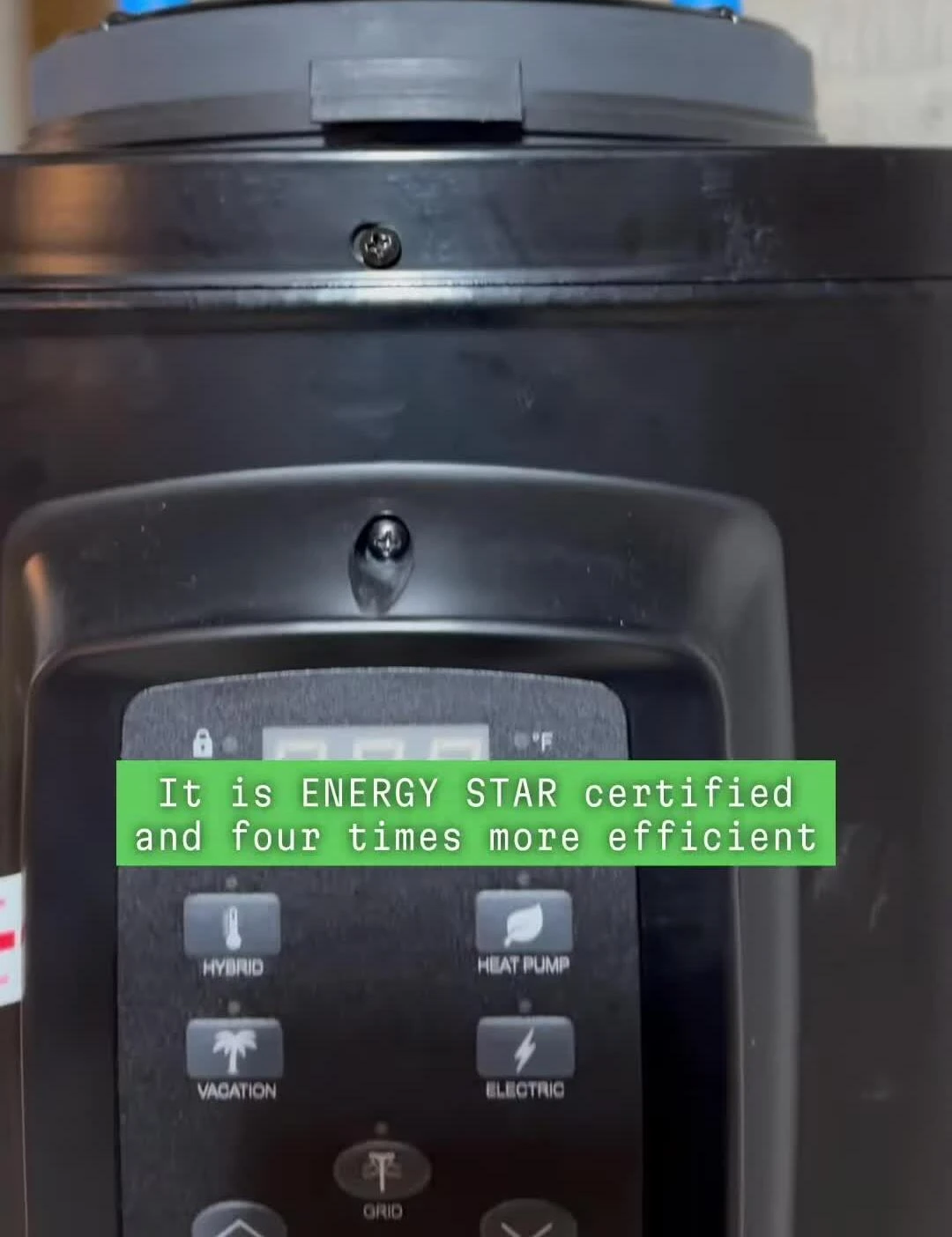 Graphic illustrating the four times greater efficiency compared to standard electric water heaters.