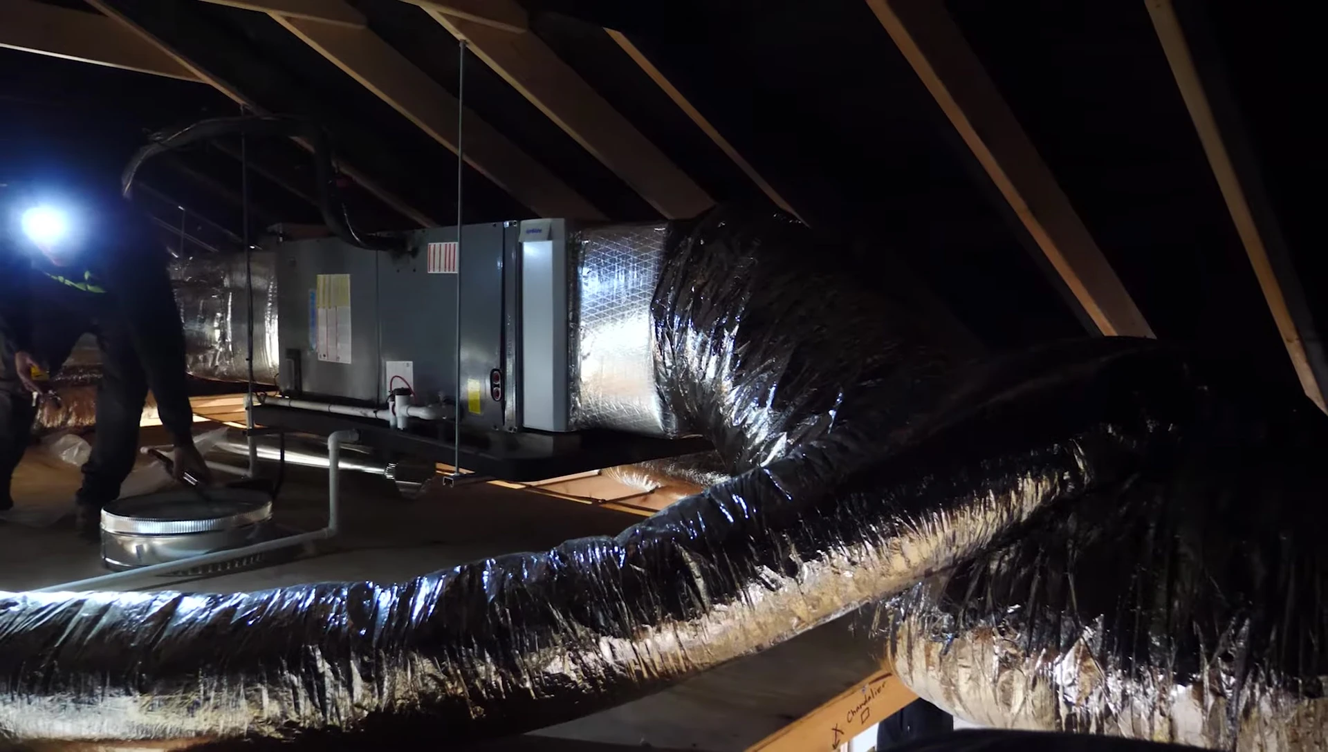 The air handler installed in the attic