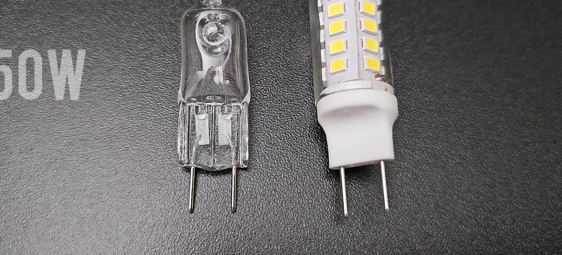 Comparison of wattage between halogen and LED bulb