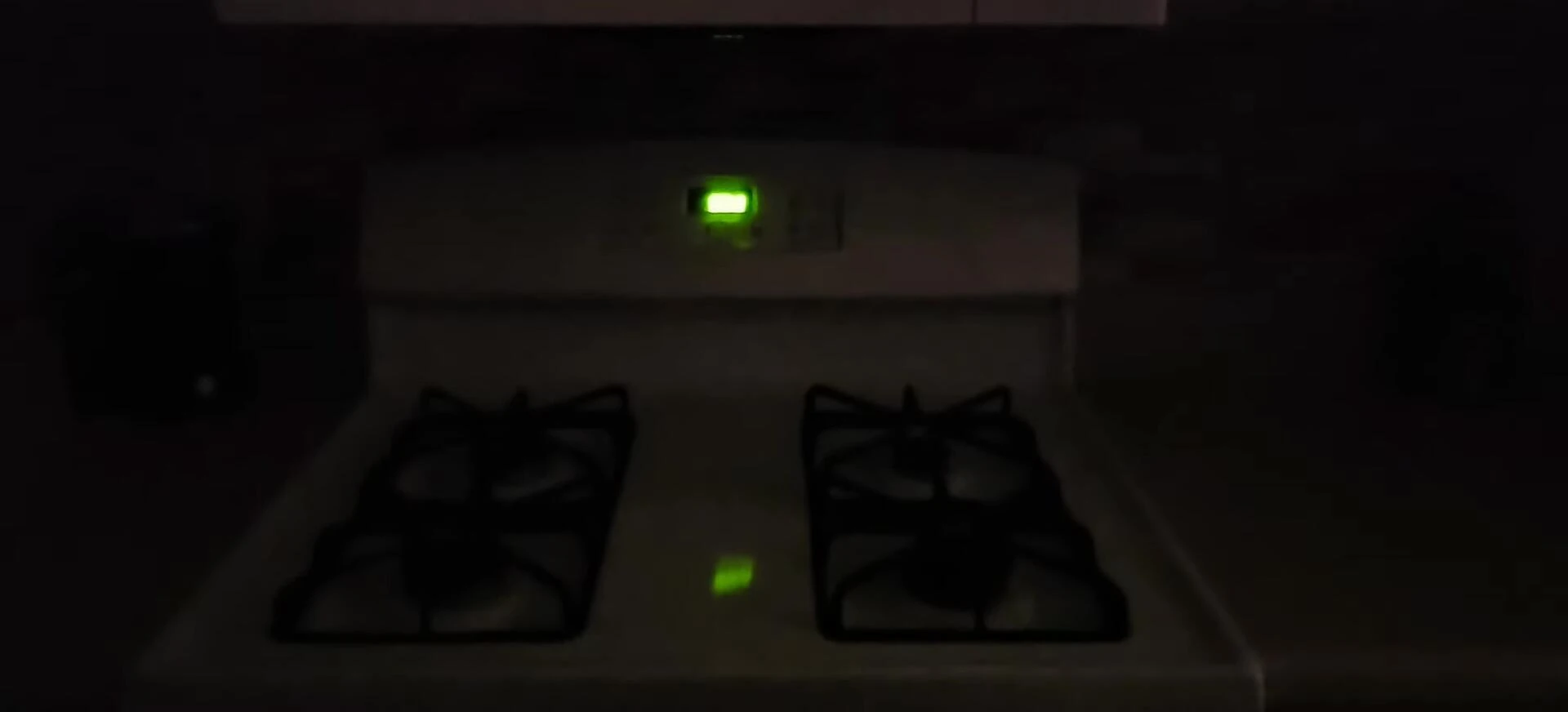 The microwave with the new LED bulb lit