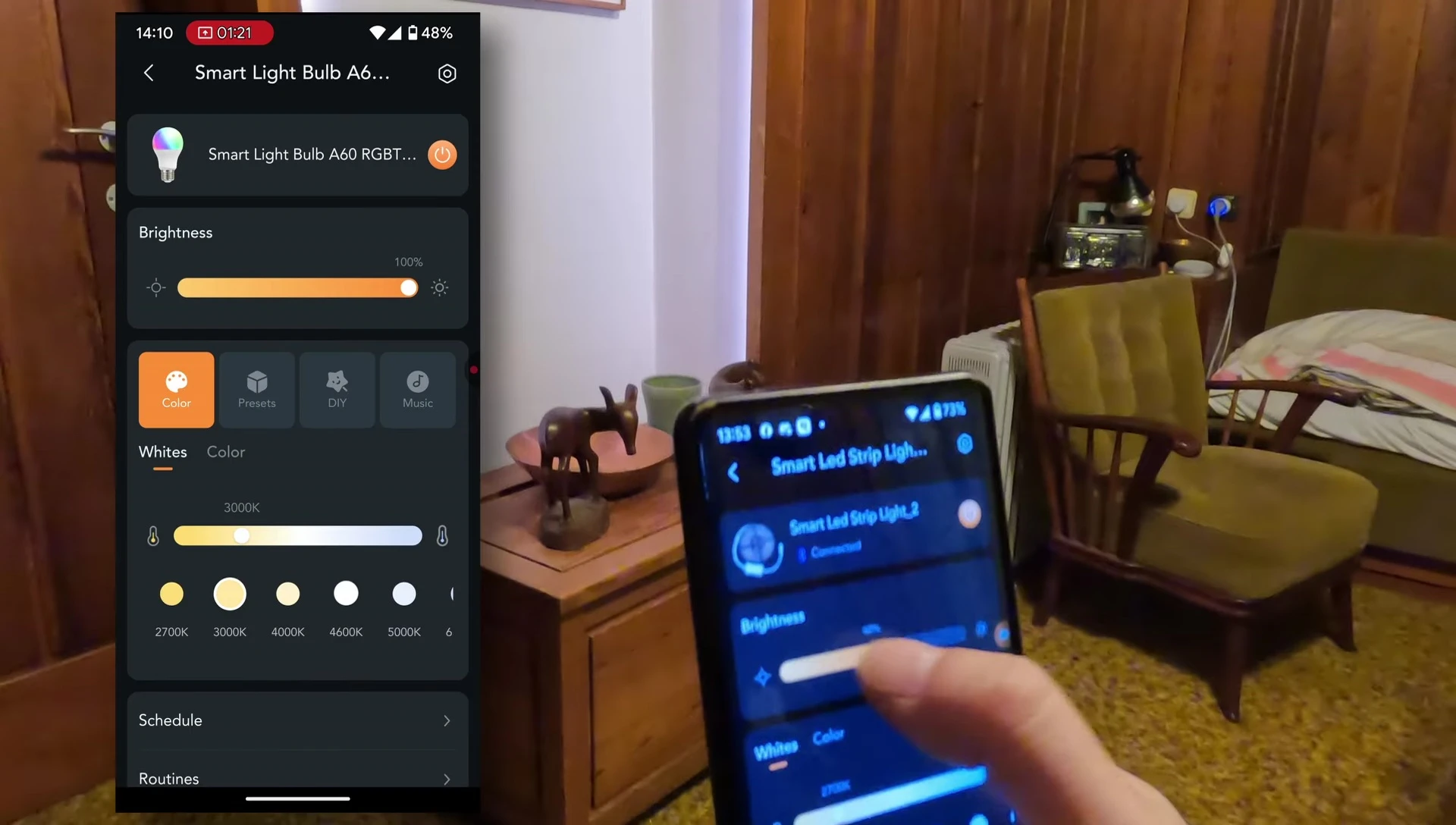 Screenshot showcasing the app's color and brightness controls.