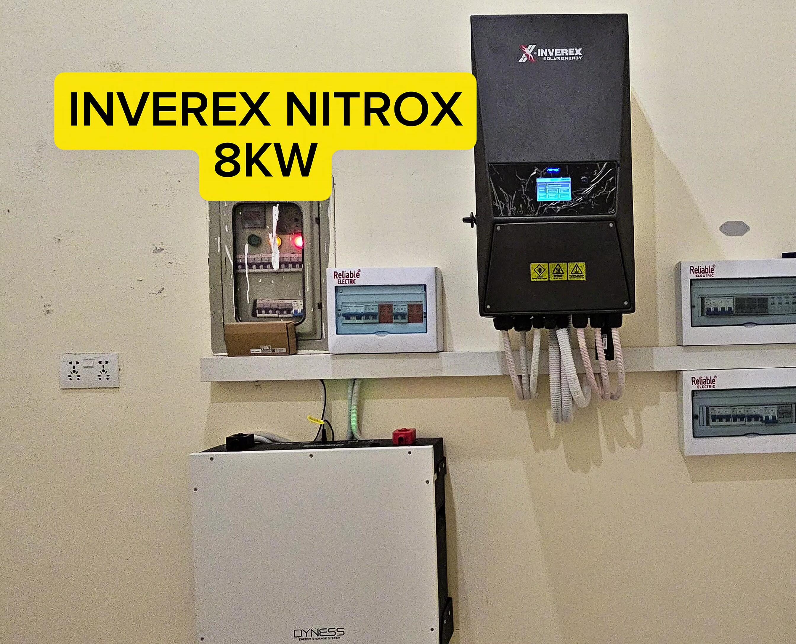 Close-up of the Inverex Nitrox 8kW three-phase hybrid inverter.