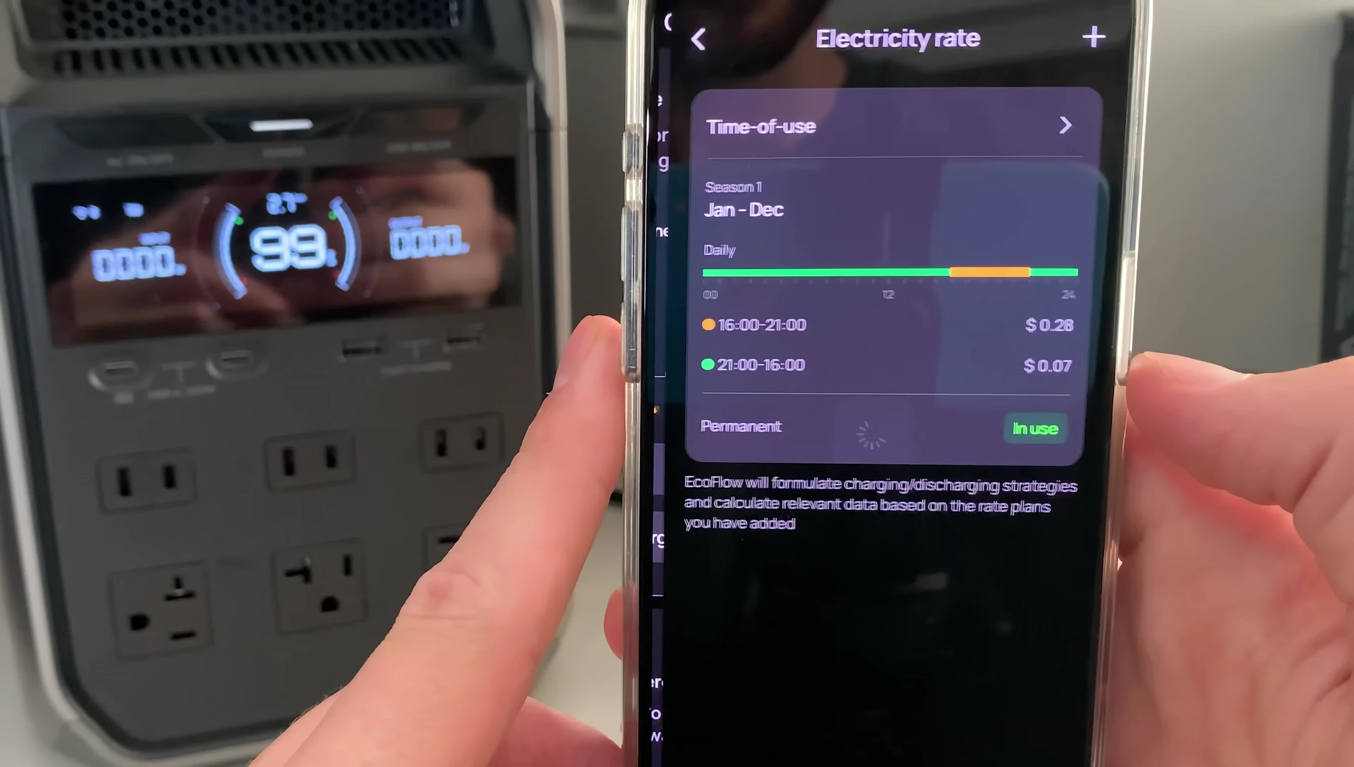 Screenshot of the EcoFlow app showing the Time-of-Use mode.