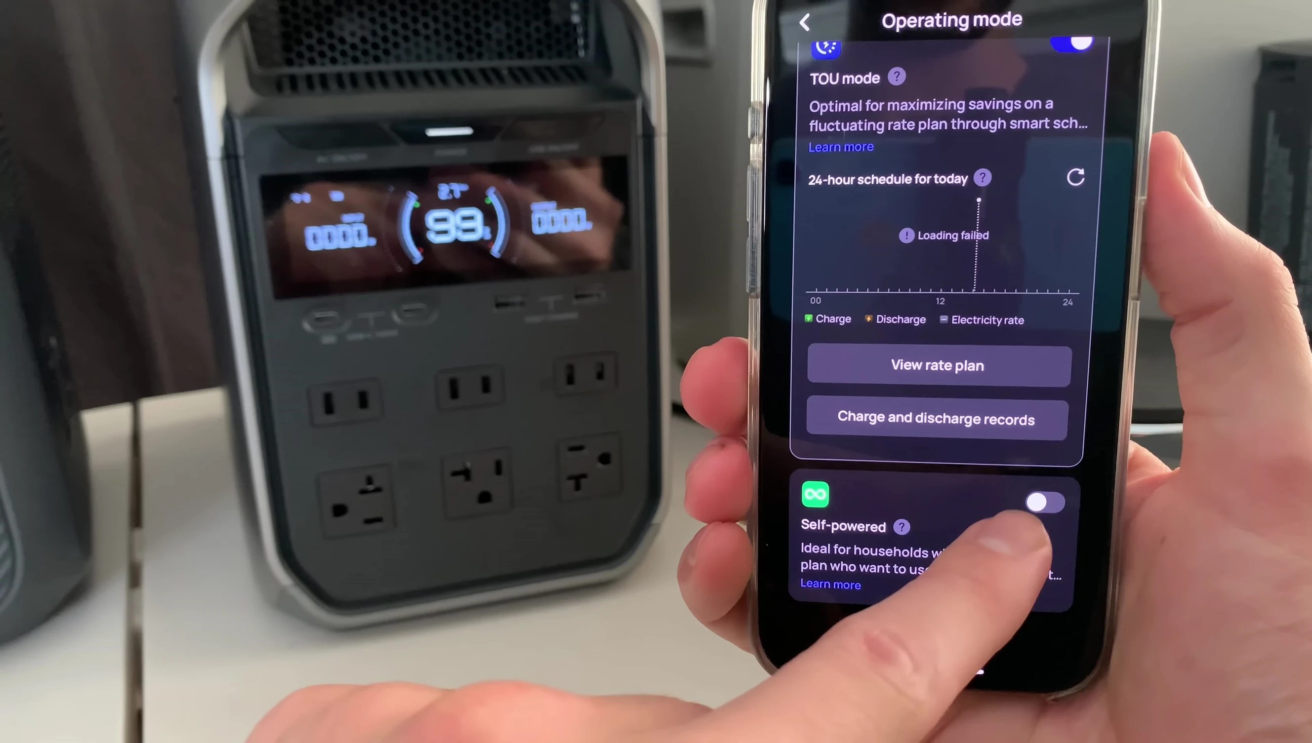 Screenshot of the EcoFlow app showcasing the Self-Powered mode.