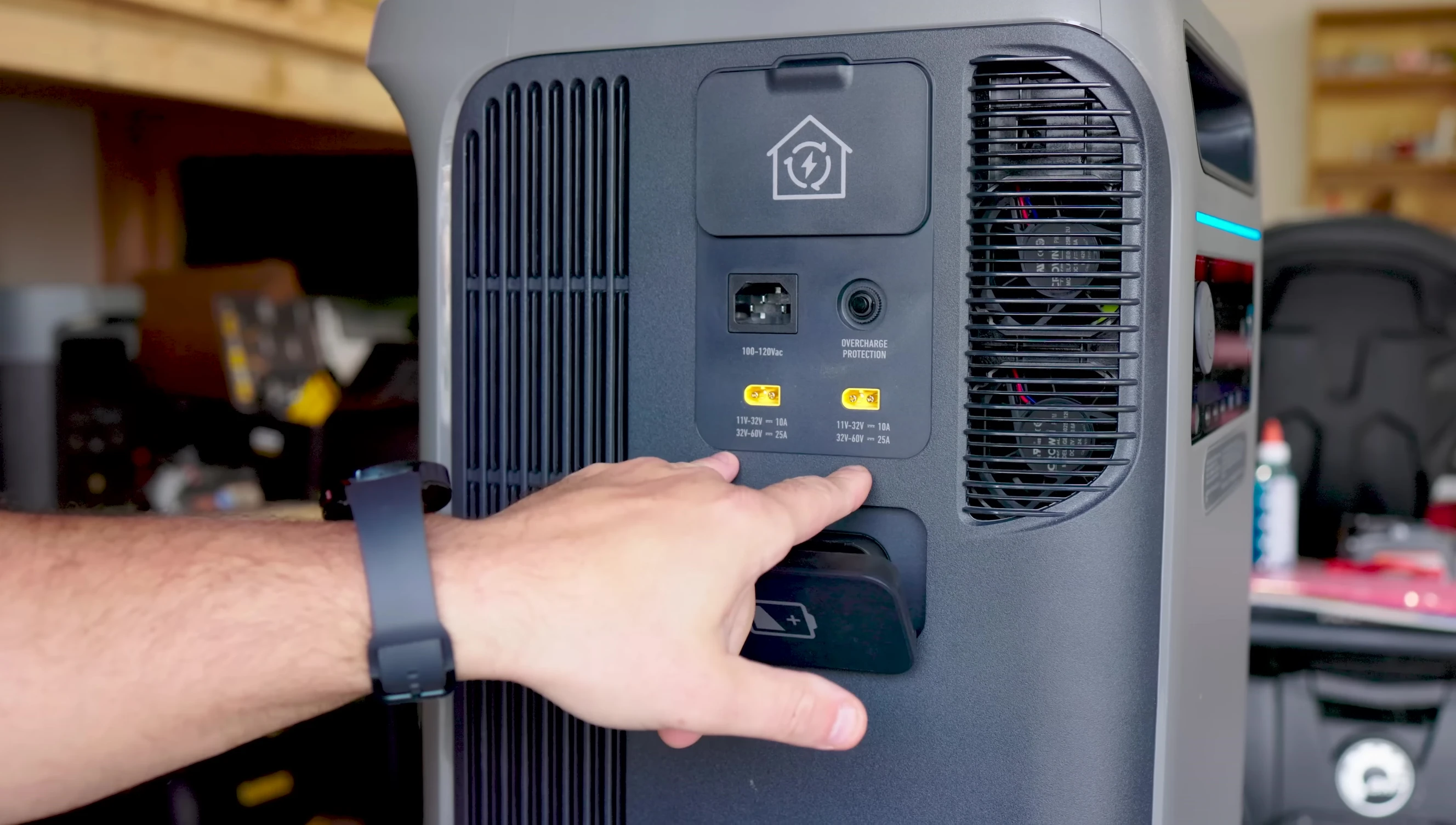 Close up of the solar input ports on the unit.