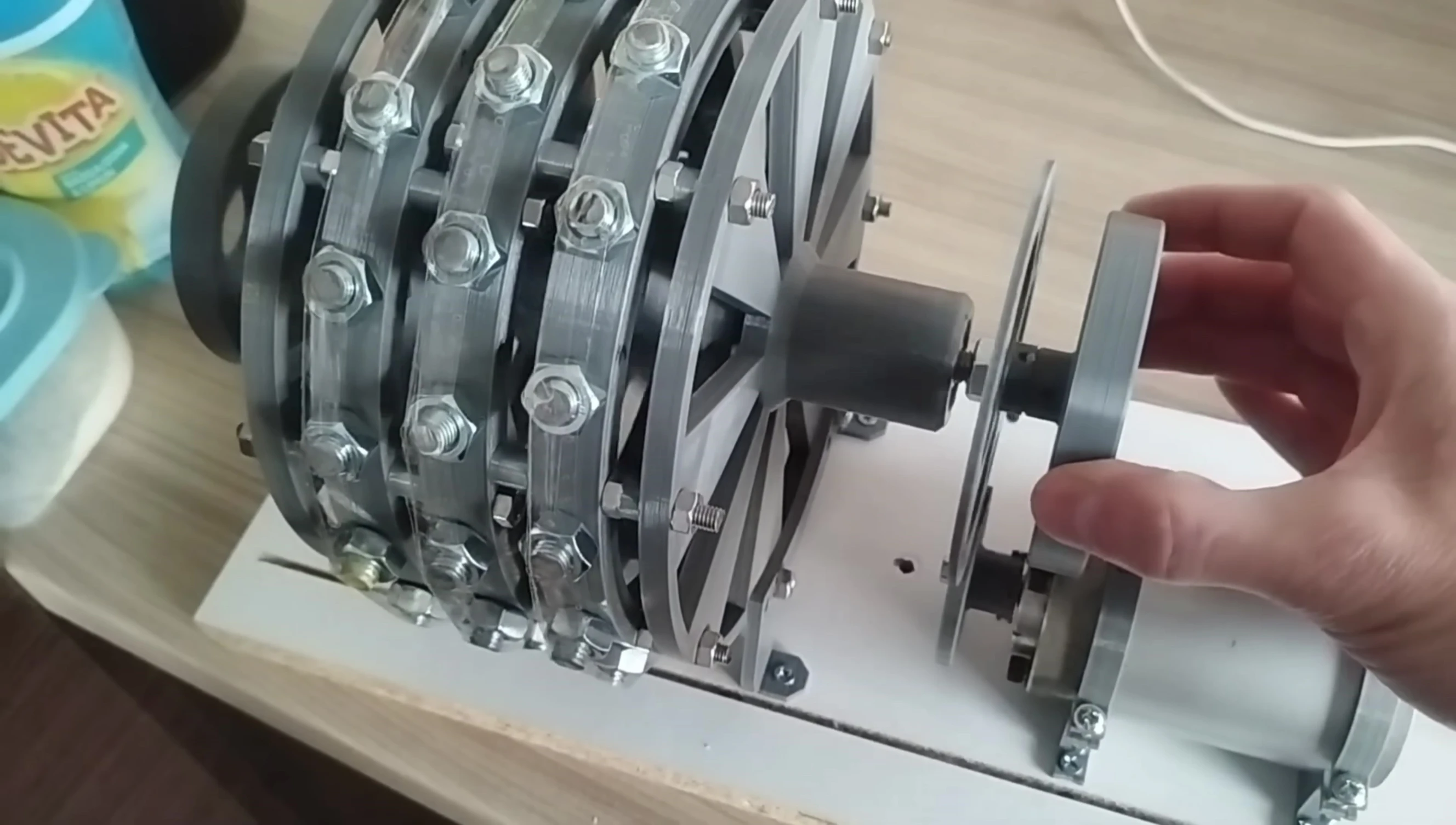 Close-up of the magnets and shaft in the permanent magnet motor