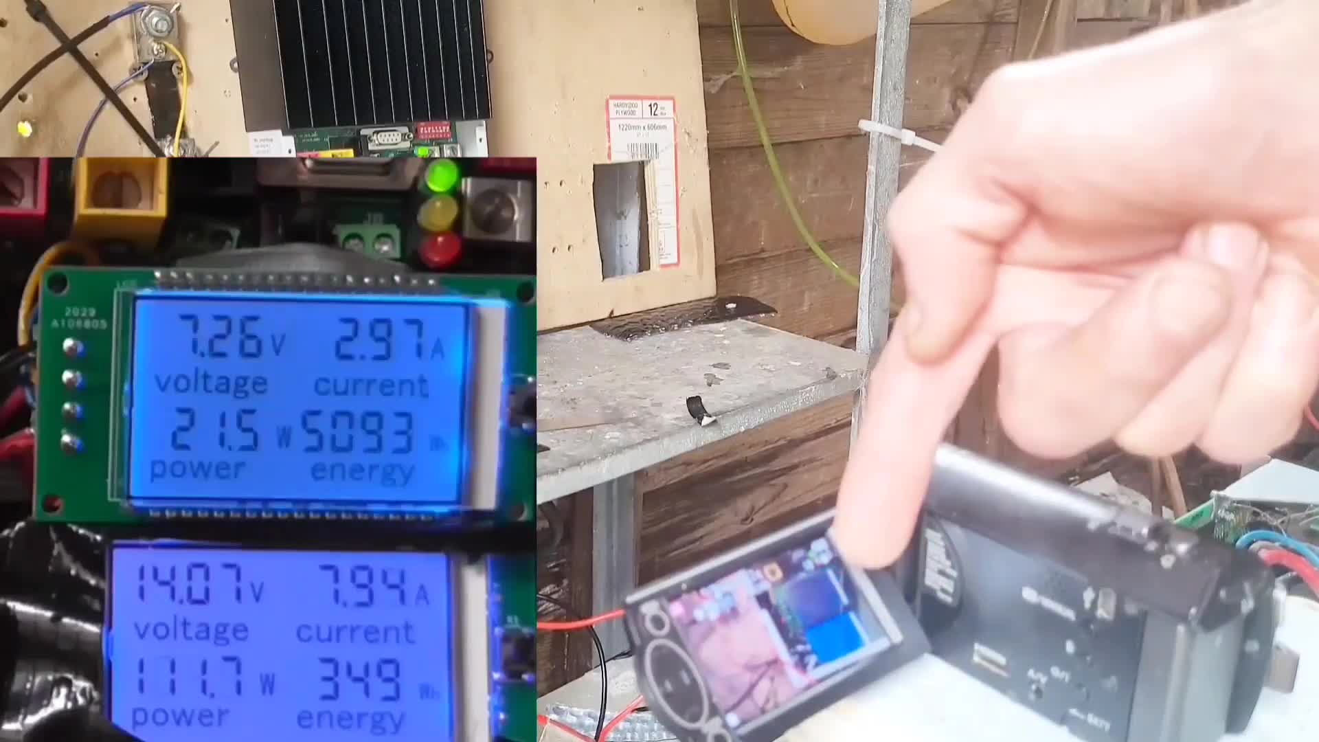 The power meter showing the energy produced by the wind turbine.
