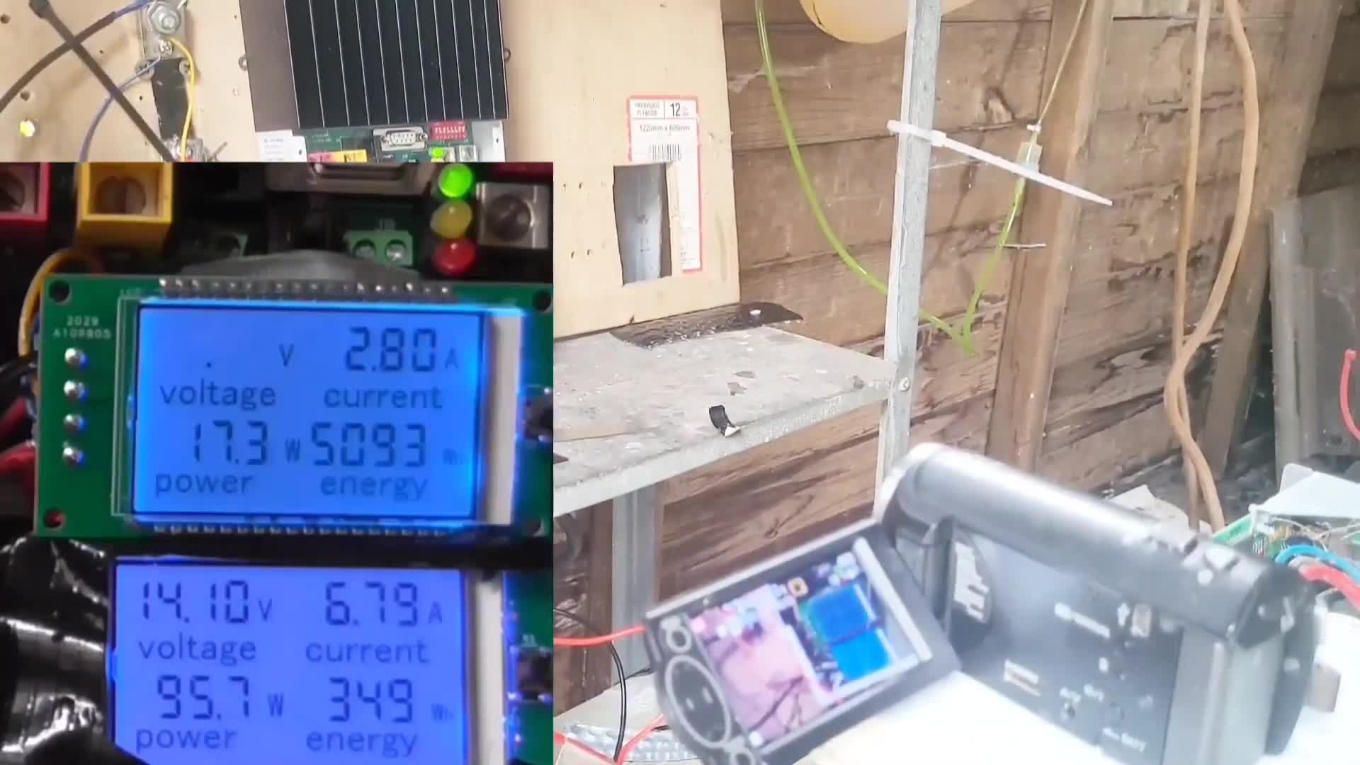 Close-up of the two meters displaying power generation and dump load.