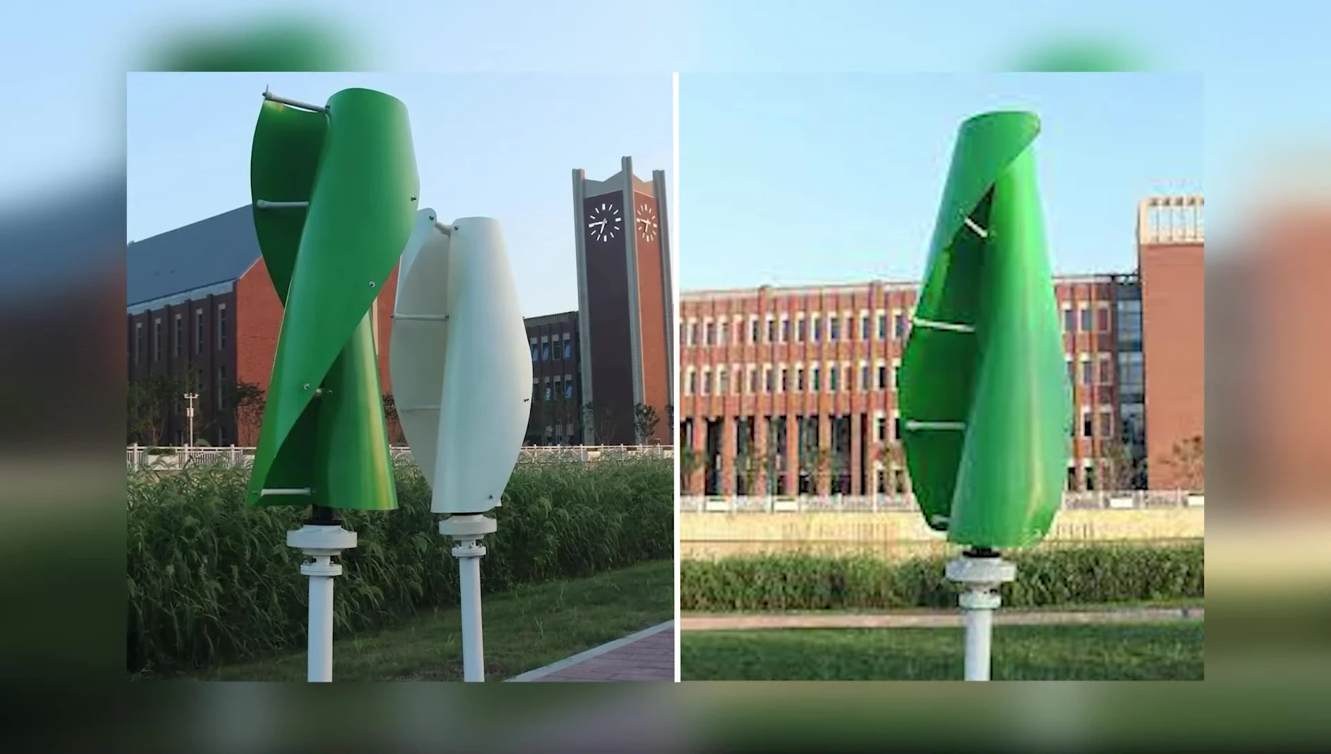 Image showcasing a combined solar panel and wind turbine system.
