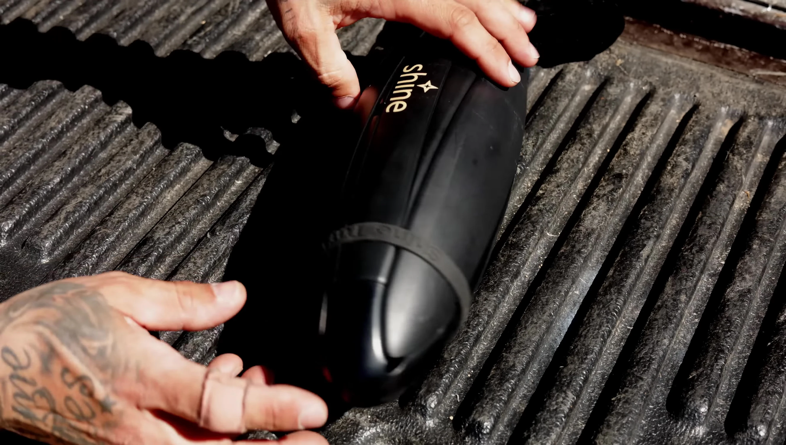 Detailed view of the turbine's three fins and magnetic end cap.