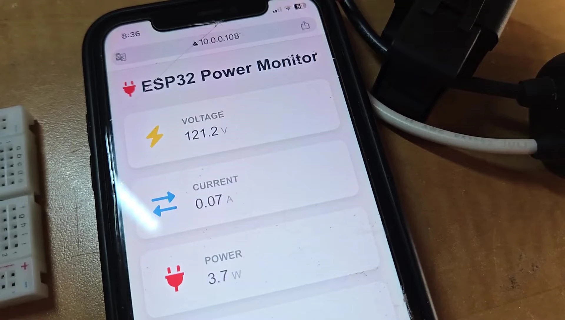 Web dashboard displayed on a mobile device