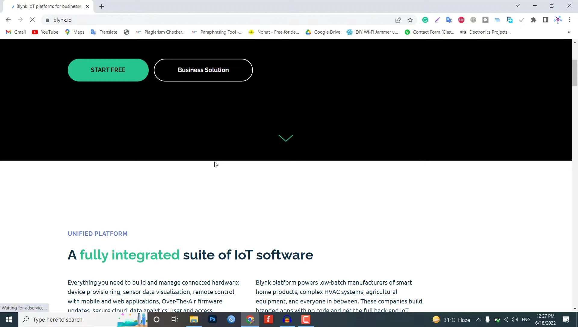 The Blynk IoT dashboard