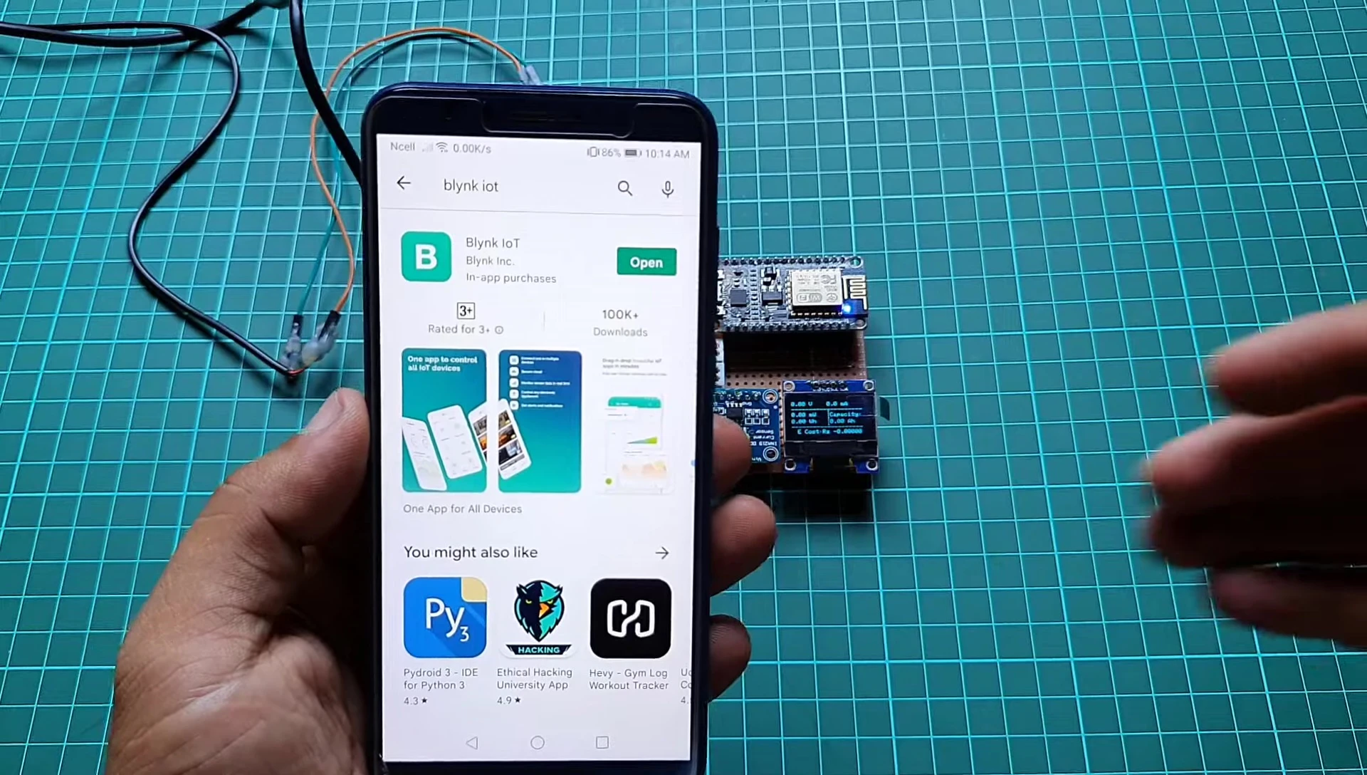 Blynk app interface on a smartphone