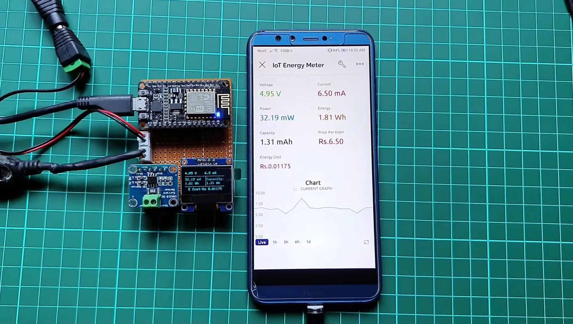OLED display showing the readings