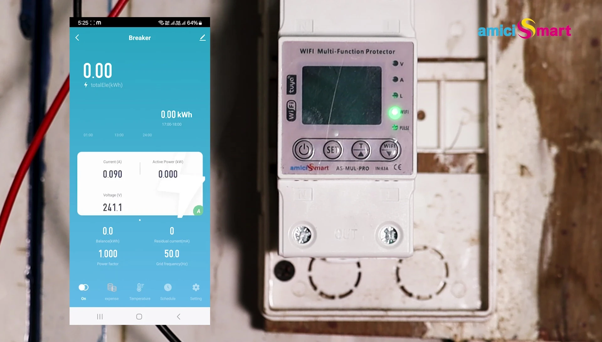 App display showing energy expense, temperature and schedule