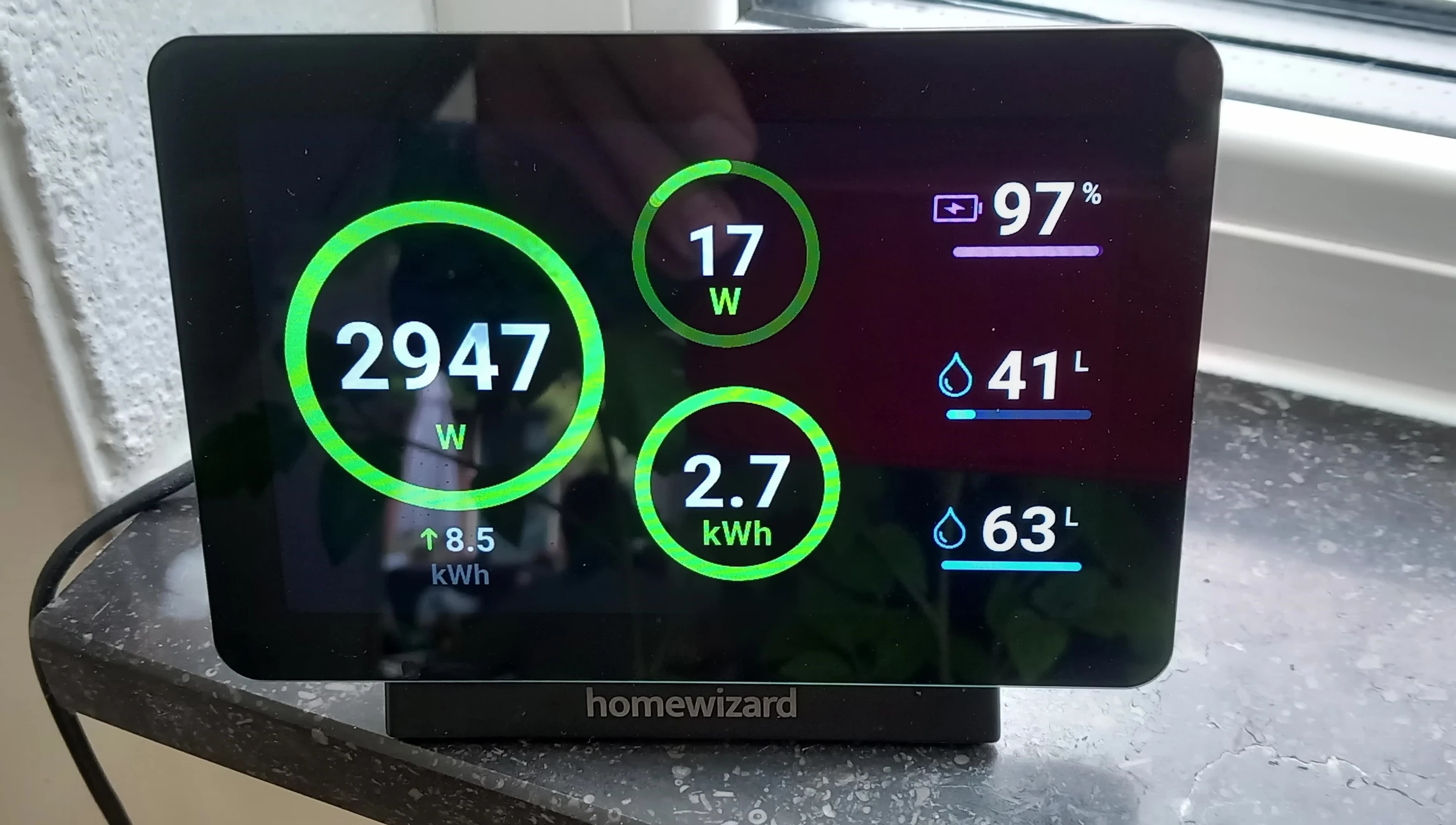 Energy display showing power generation and grid return
