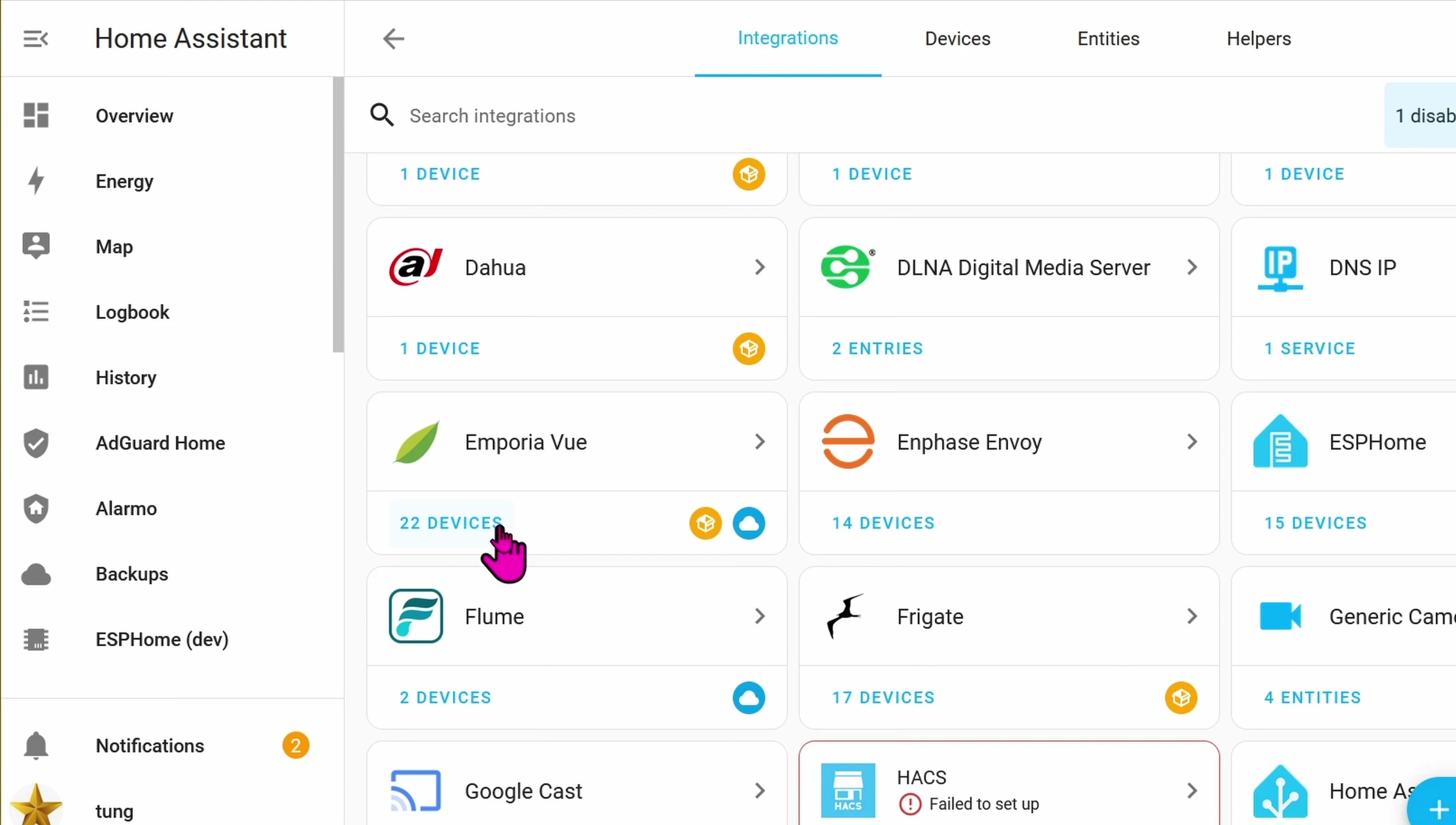 Screenshot of Home Assistant showing the integrated Emporia data.