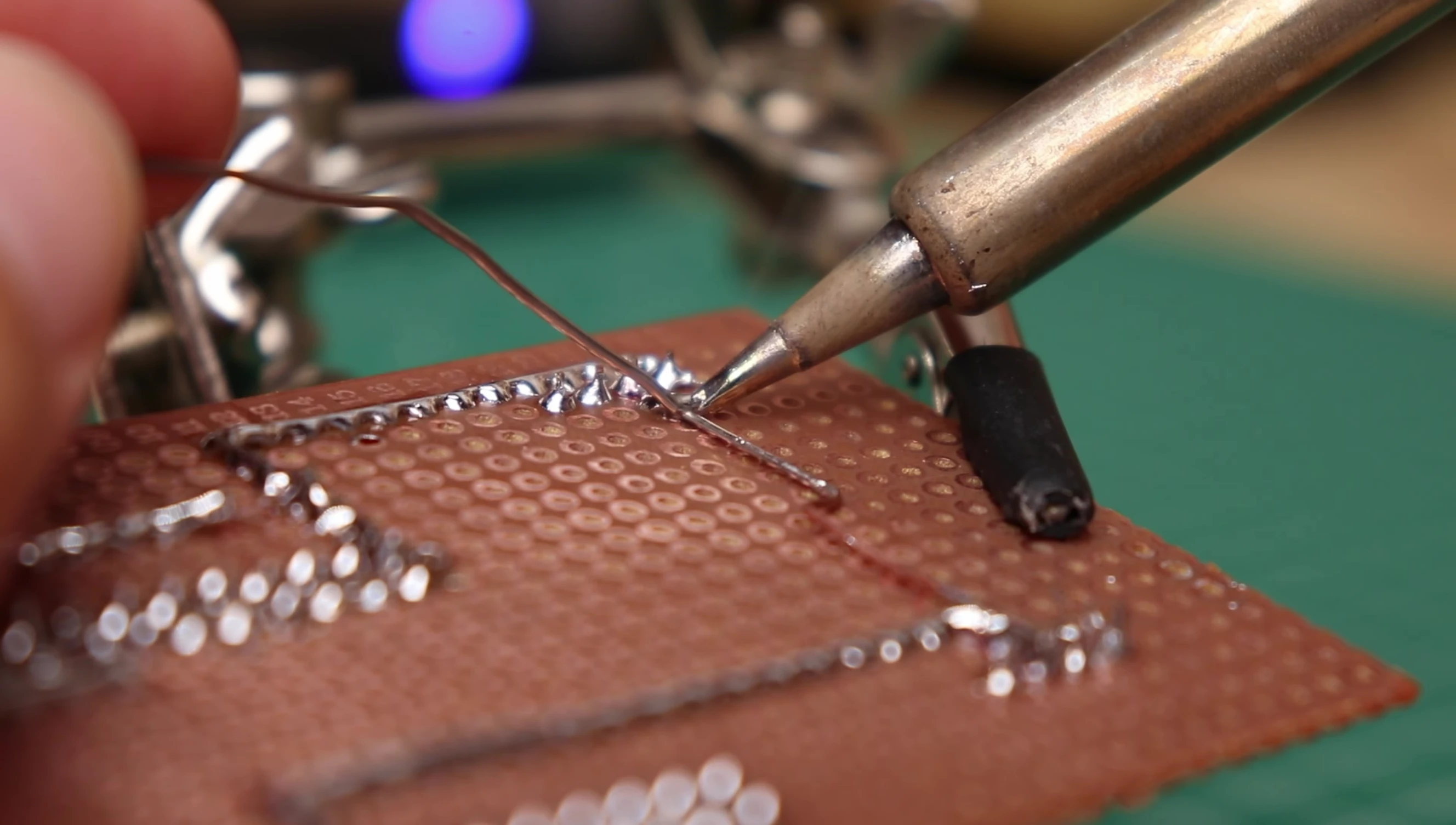 Screenshot showing the components being soldered onto the perfboard.
