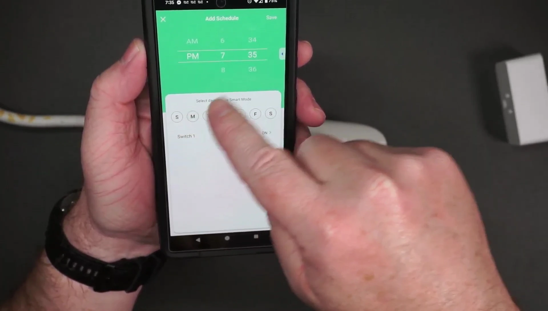 Screenshot showing the scheduling options within the app.