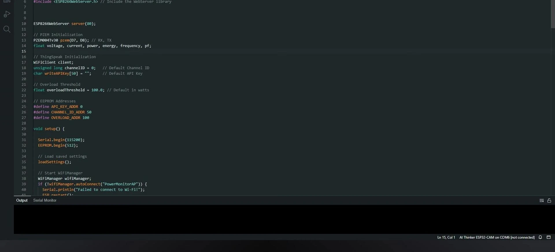 Arduino IDE showing the code