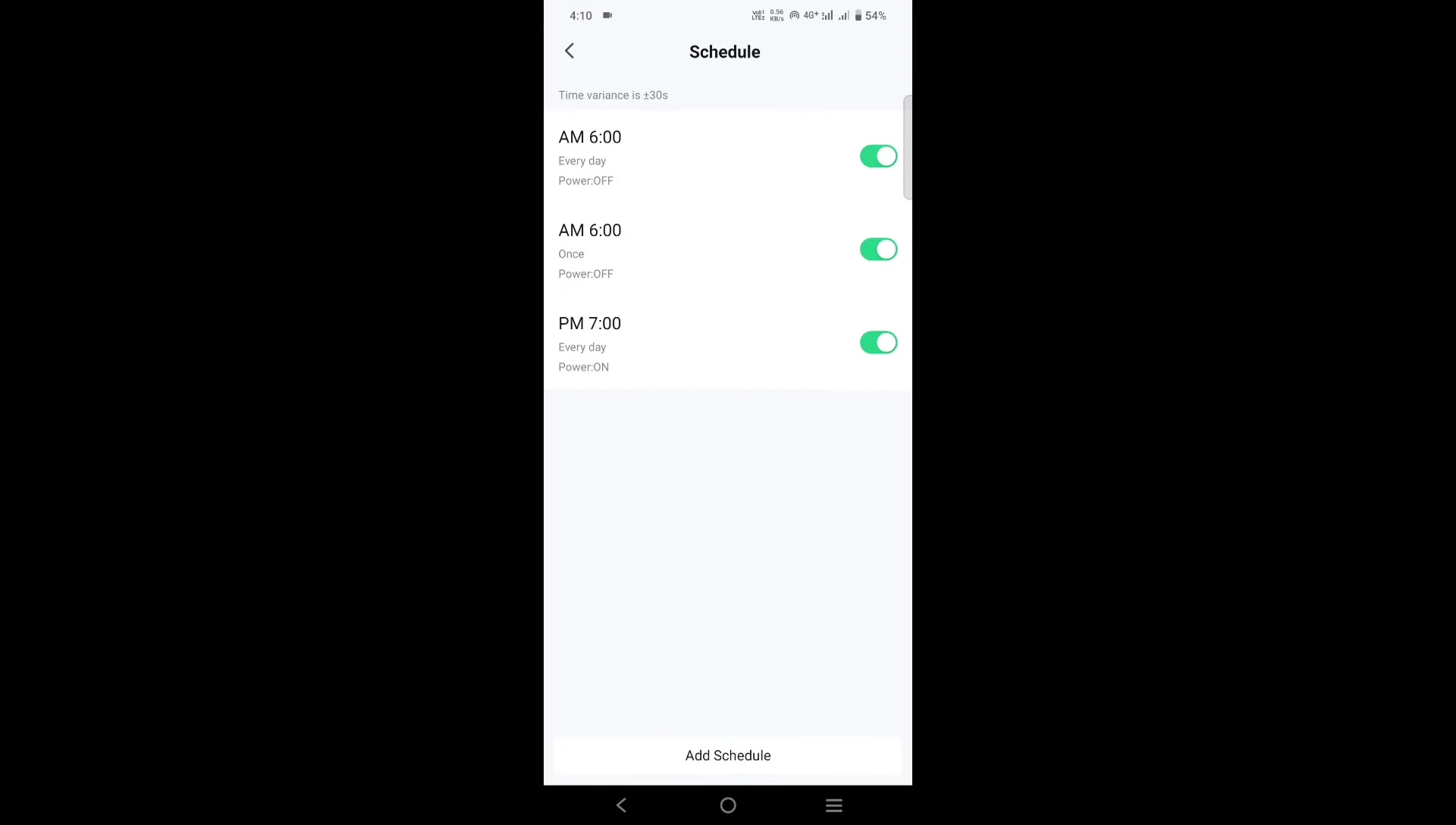 Screenshot showing the timer schedule in the Halonix app.