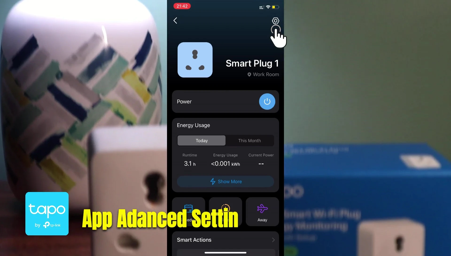 Tapo app showing advanced settings options.