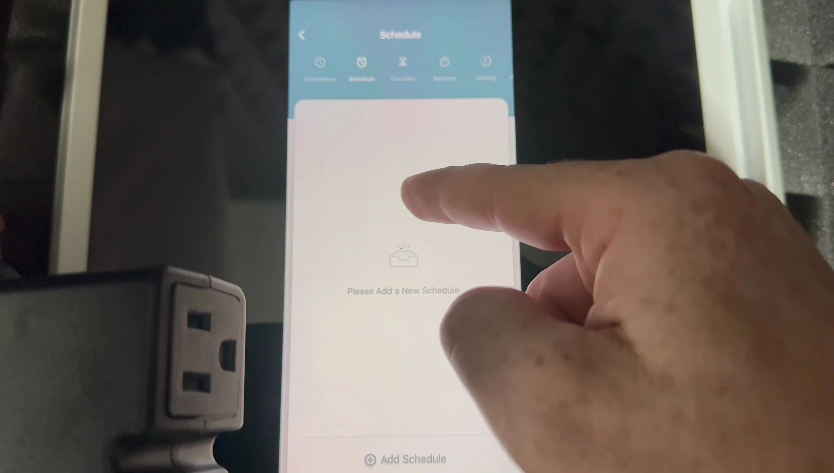 App screen showing timer and schedule options