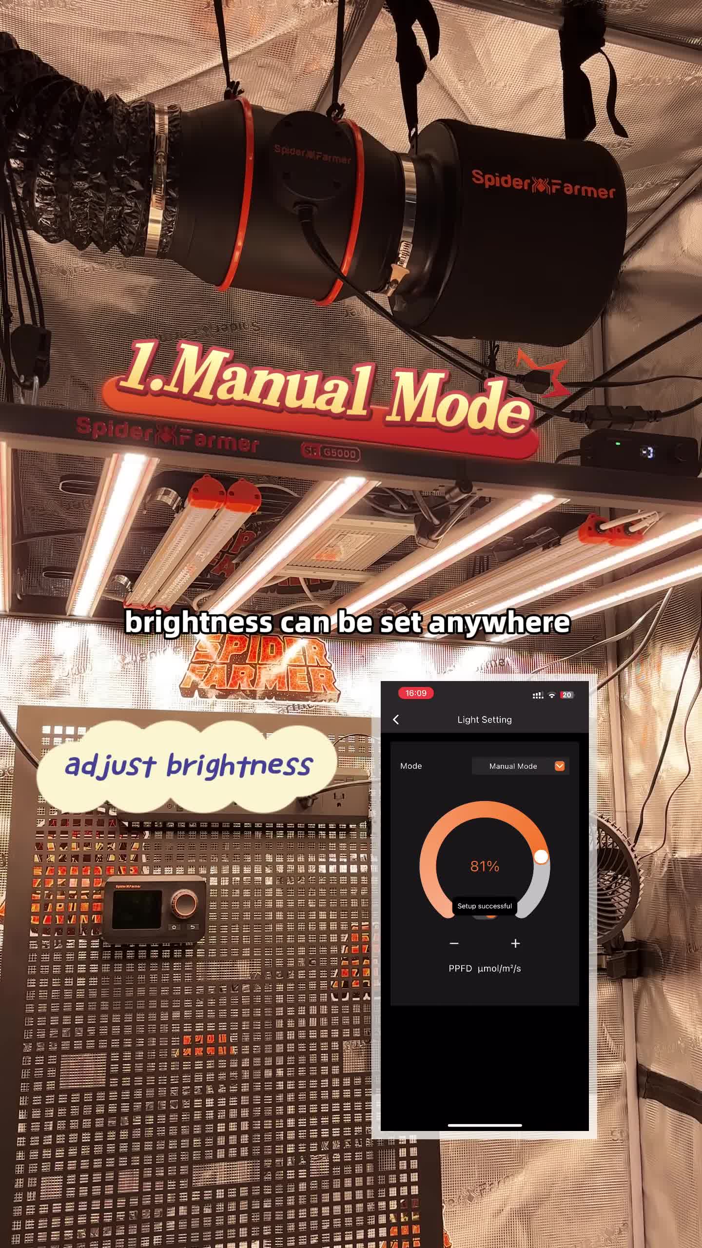 Screenshot highlighting the brightness range (11% - 100%) available in manual mode.