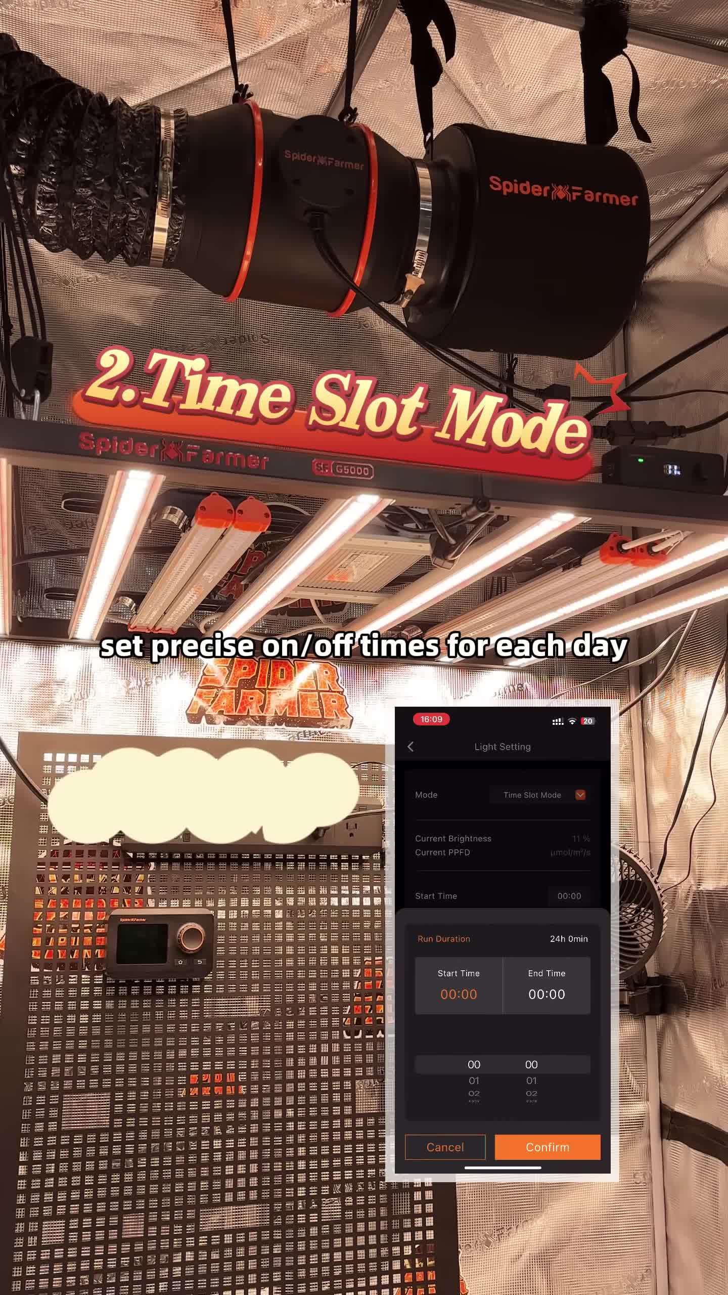 Screenshot showing an example of a customized daily light schedule.